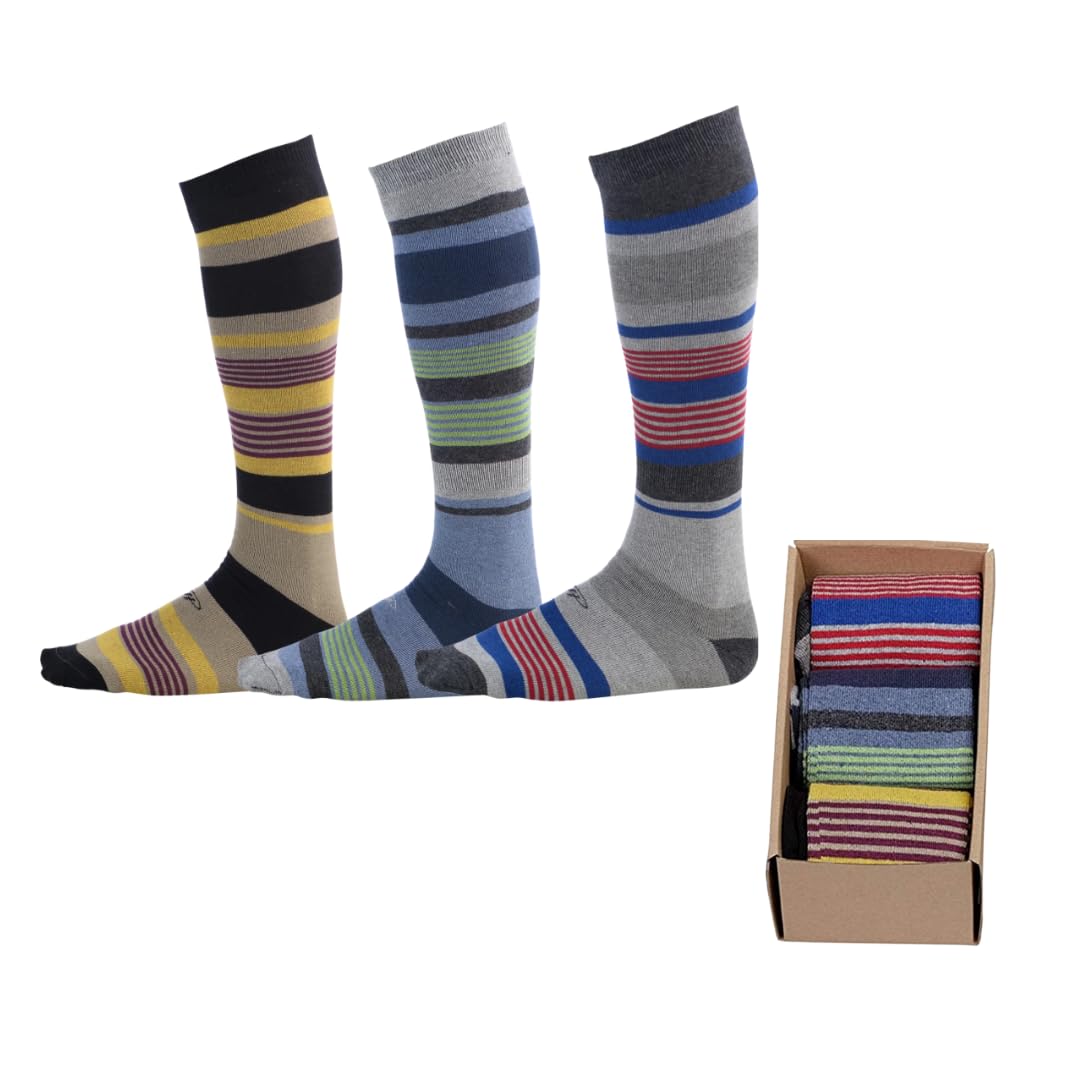 Premium Cotton Dress Socks for Men - 3 Pack Over the Calf Comfort Socks | Size 7-11 & 12-16 | Multi-Fashion Style for Business, Formal & Casual Wear | Office, Wedding & Everyday Use