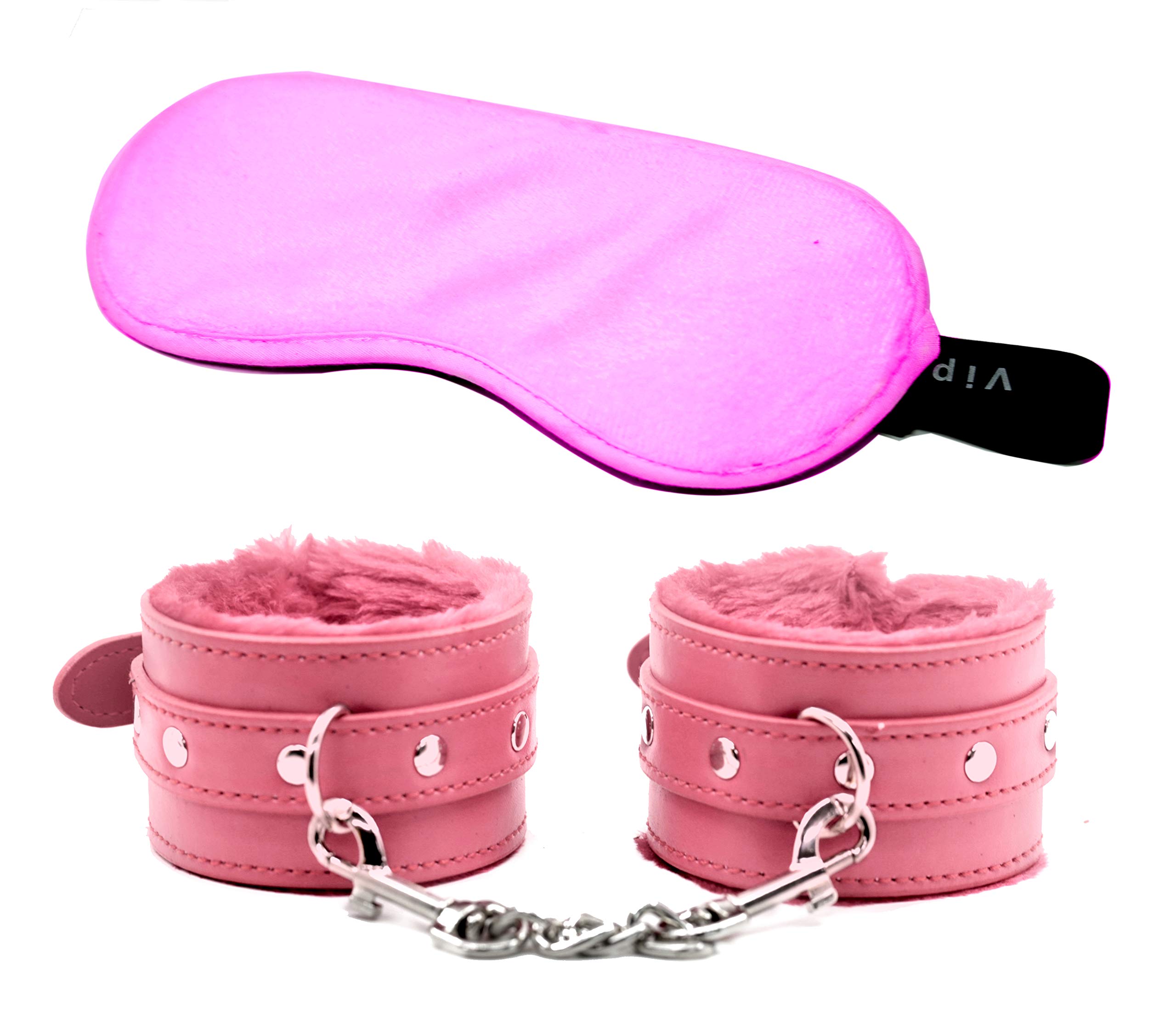 Soft Fur Leather Handcuffs & Velvet Blindfold Set for Sensual Play - BDSM Restraints for Couples, Adults Only - Perfect for Role Play, Spicing Up Relationships & Intimate Moments
