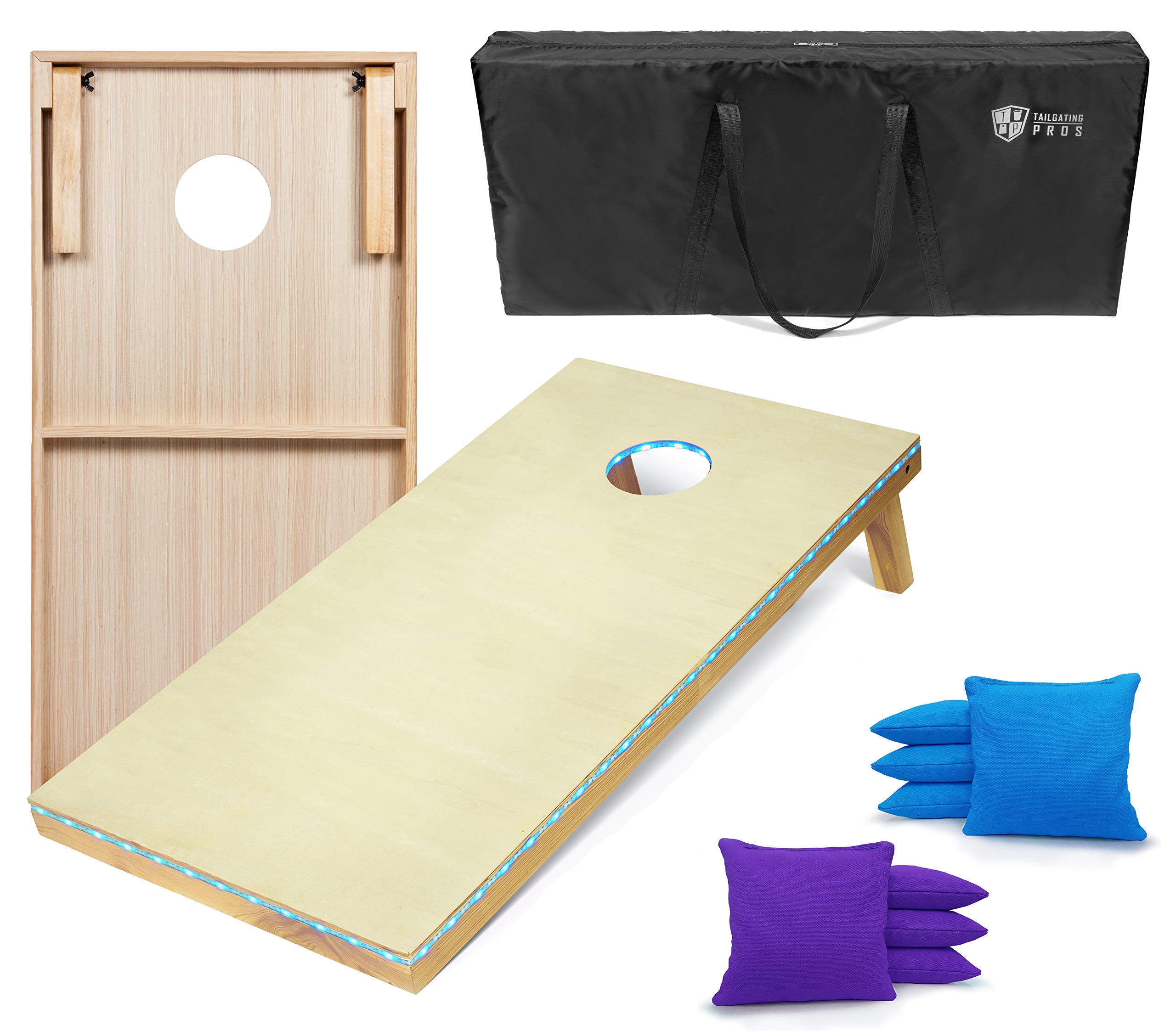 LED Cornhole Game Set - 4'x2' Light-Up Cornhole Boards with Built-in LED Lights, Carrying Case & 8 Bean Bags - Perfect for Tailgating, Backyard Parties, and Outdoor Nighttime Fun