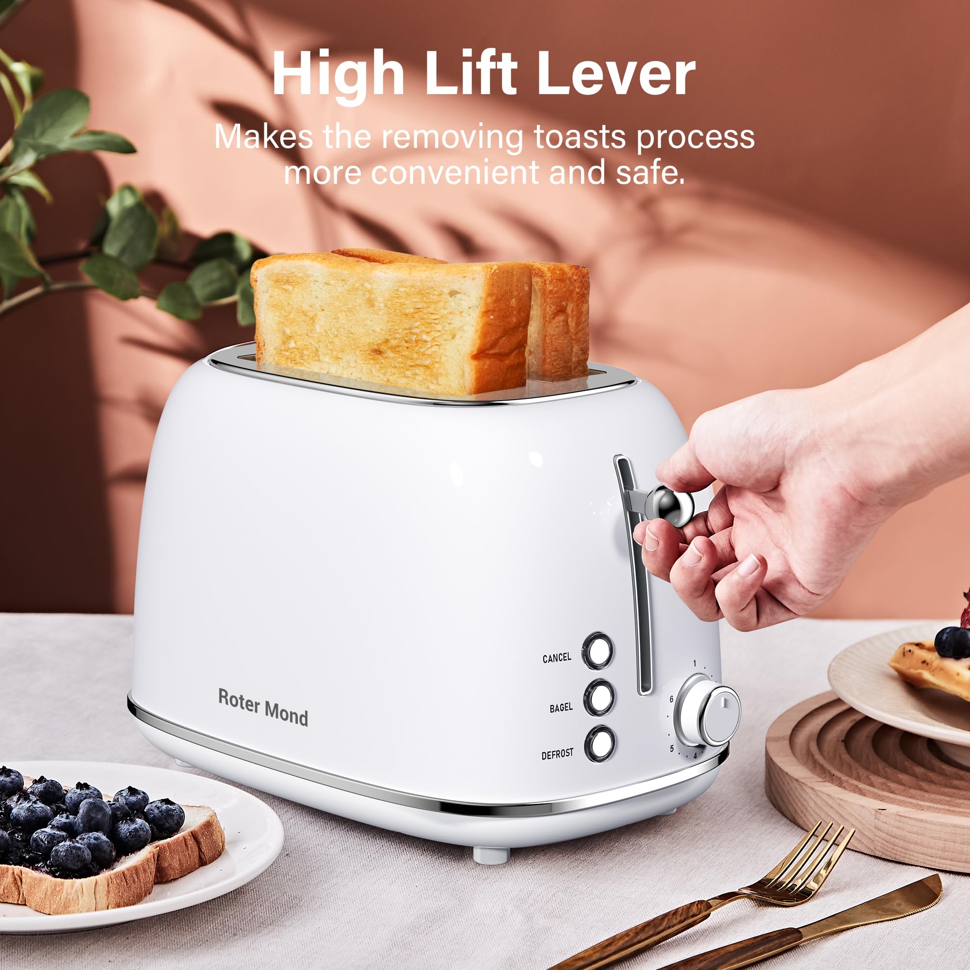 2 Slice Retro Toaster - Stainless Steel with Bagel, Cancel & Defrost Functions | 6 Shade Settings, Extra Wide Slots & Removable Crumb Tray | Perfect for Breakfast, Office or Dorm Room - White