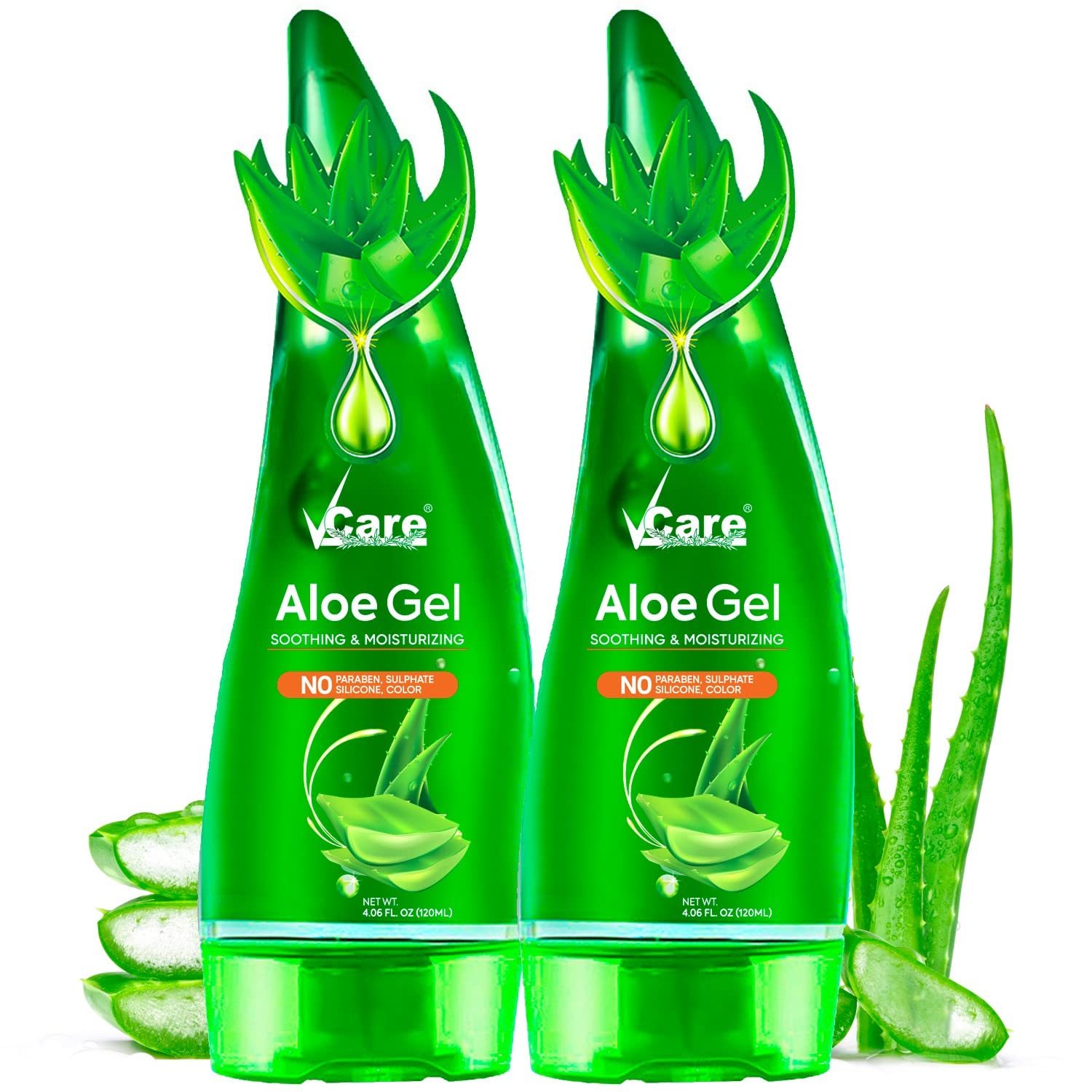 VCare Pure Aloe Vera Gel for Face & Body - Natural Moisturizer for Skin, Acne Scars, Wrinkles & Dark Circles | Hair Care Treatment | 120ml (Pack of 2) | Soothes Sunburn & Hydrates Dry Skin