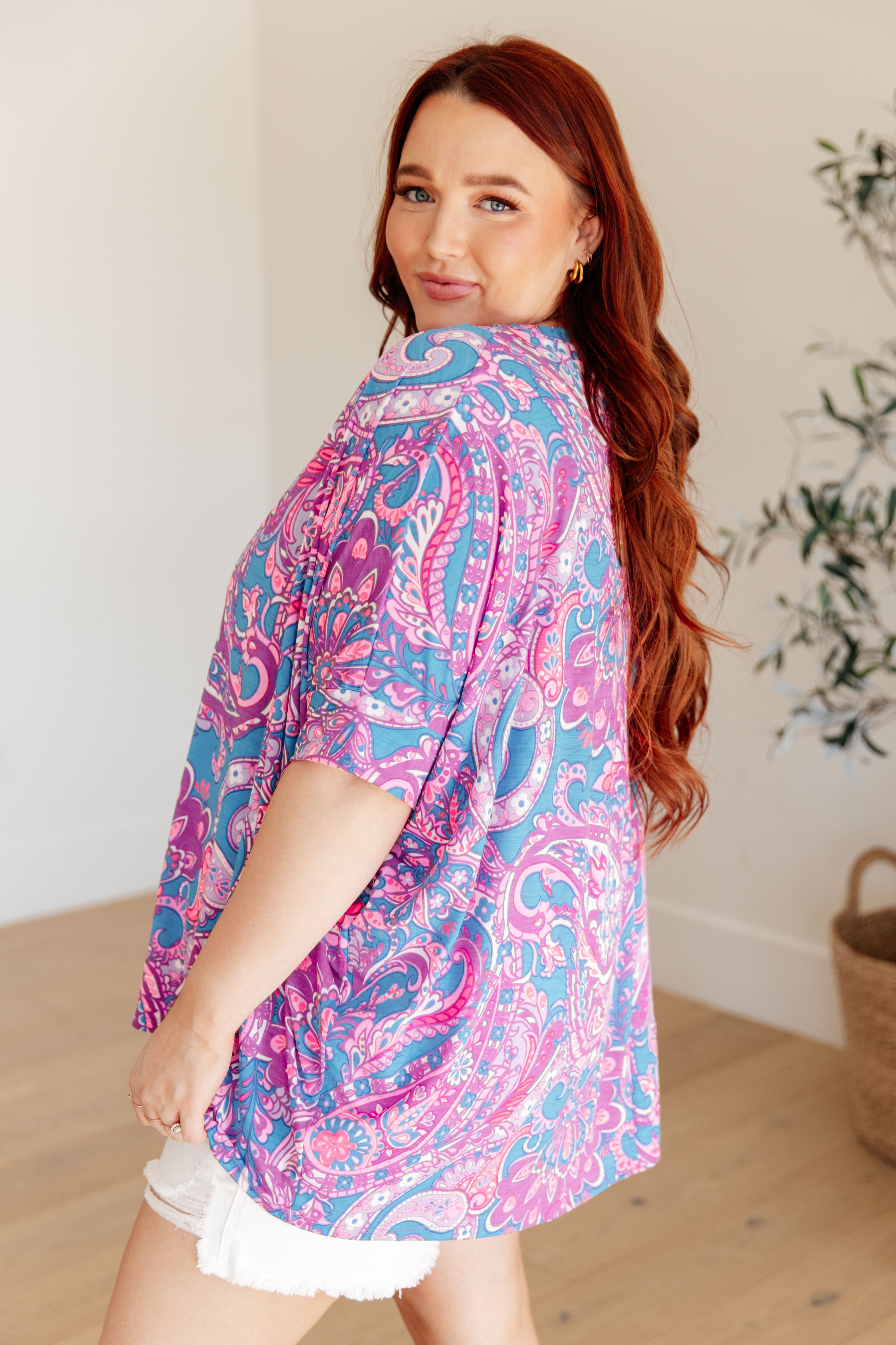 Dear Scarlett Women's Purple Paisley Print Essential Blouse - Elegant Long Sleeve Tops for Work, Office & Casual Wear