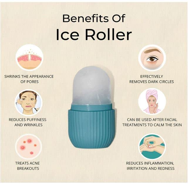 Reusable Silicone Ice Face Roller for Skin Tightening & Glowing - Cooling Facial Massager for Puffiness & Wrinkles - Blue (Pack of 1) | Perfect for Morning Routine, Post-Workout Recovery & Spa Night