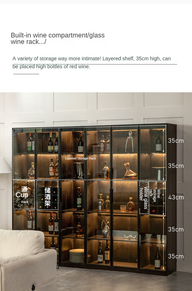 Premium Oak Solid Wood Wine Cabinet with Glass Doors - Elegant Display for Wine Bottles, Perfect for Dining Room, Bar, or Home Cellar Storage