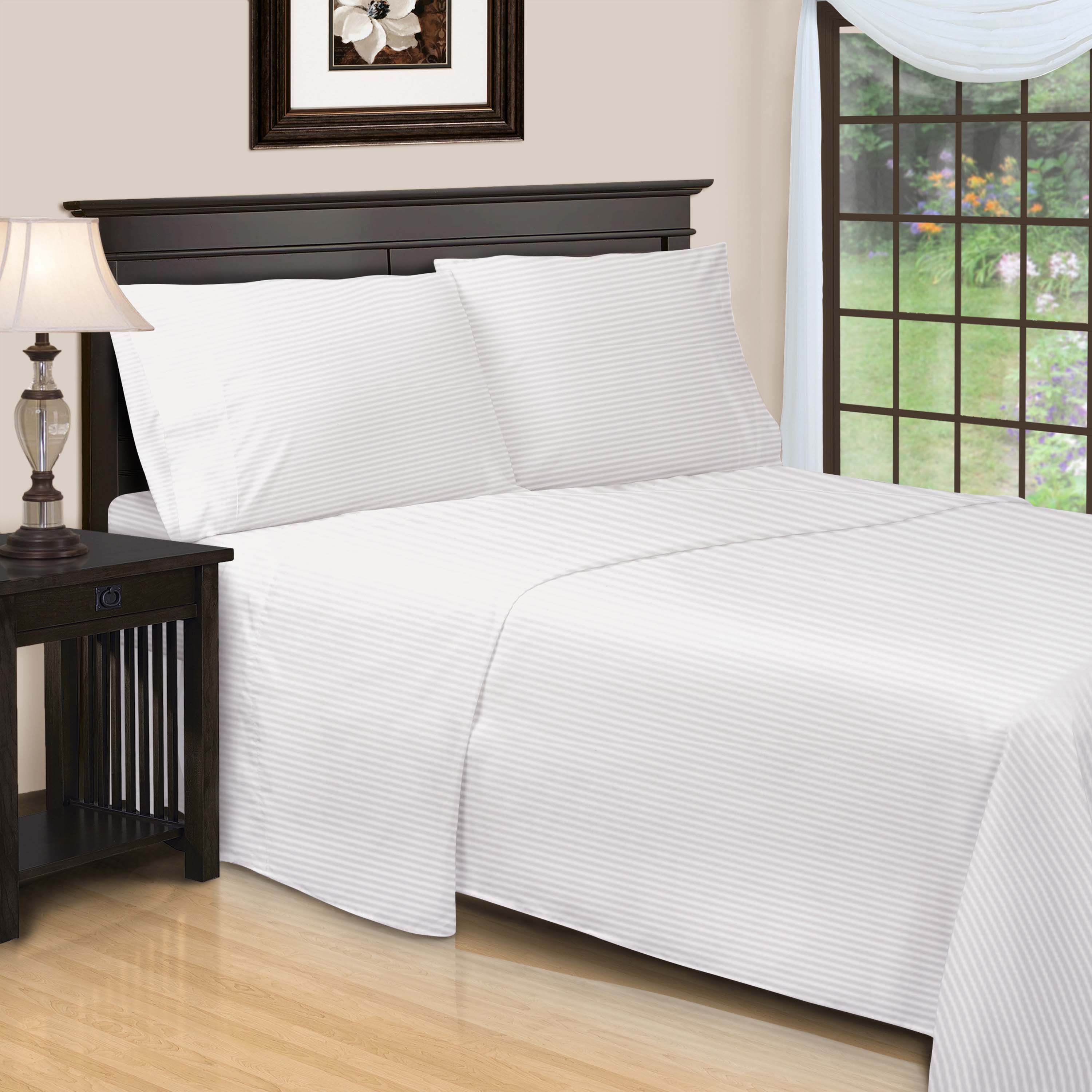 Premium 600 Thread Count Egyptian Cotton Sheet Set - Deep Pocket, Striped Design for Ultimate Comfort & Luxury - Perfect for Master Bedrooms & Guest Rooms