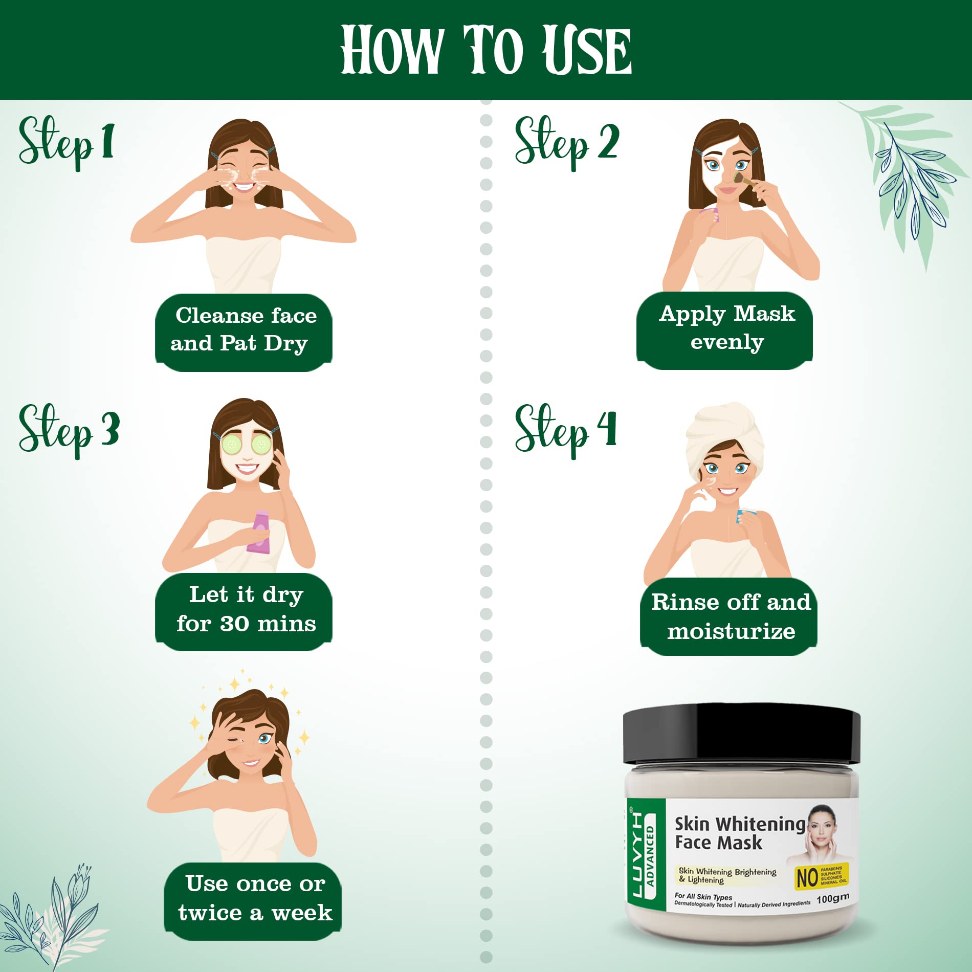 Luvyh Skin Whitening Face Mask - Brightening & Glow Face Pack for Instant Radiance, Anti-Pigmentation & Dark Spot Treatment (100g) | Perfect for Daily Skincare & Evening Routine