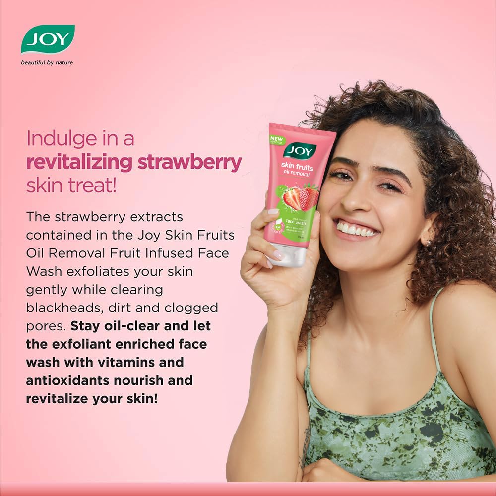 Joy Skin Fruits Oil Removal Strawberry Face Wash - 2 Pack (2 x 100ml) - Gentle Cleansing for Oily & Acne-Prone Skin - Perfect for Morning & Night Skincare Routine