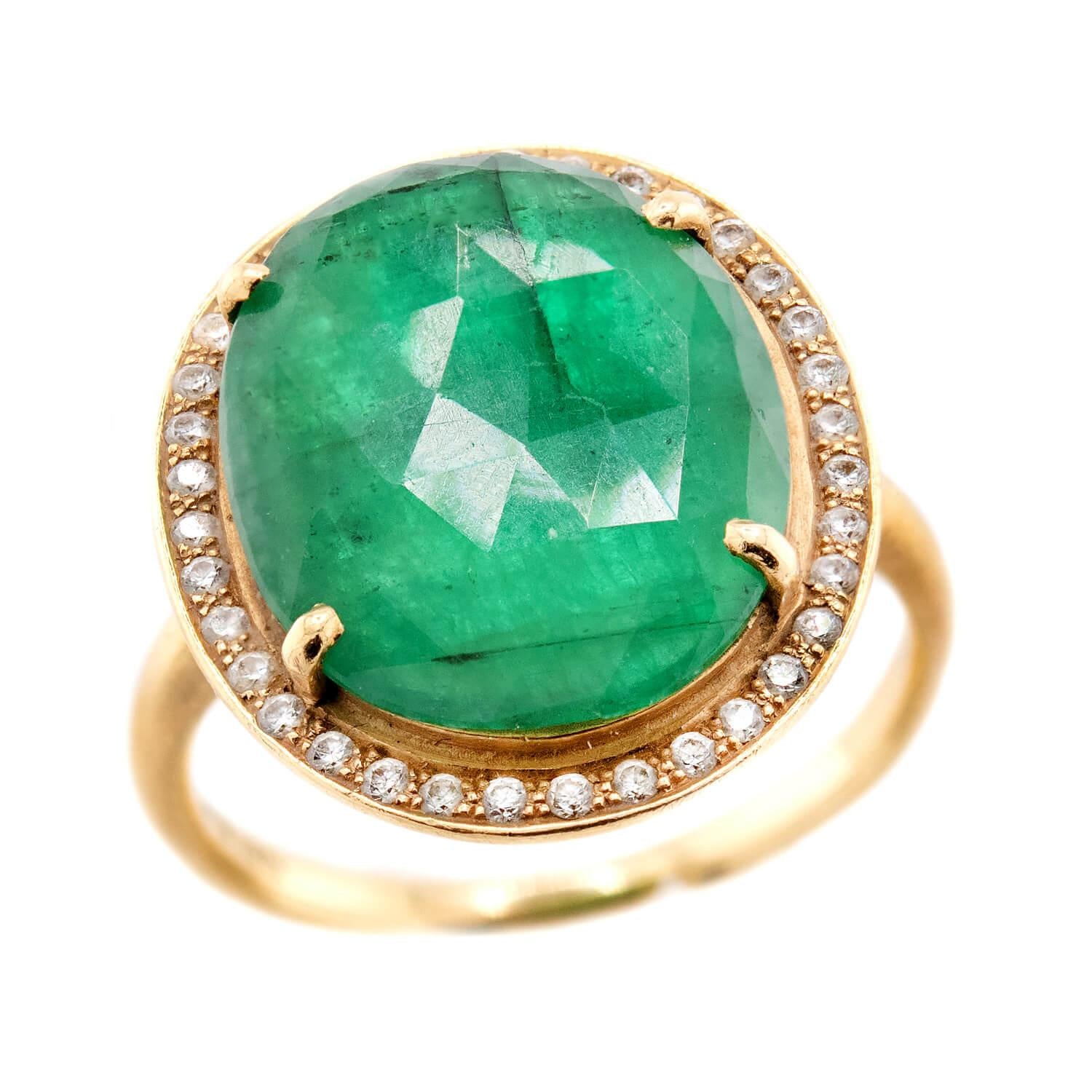 18k Gold Emerald and Diamond Halo Engagement Ring for Women - Elegant Vintage Style Wedding Band, Anniversary Gift, Proposal Jewelry