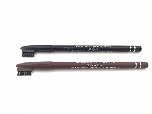 COSLUXE PROFESSIONAL Long-Lasting Waterproof Eyebrow Pencil with Brush - Dark Brown - Natural Look for Daily Makeup & Special Occasions