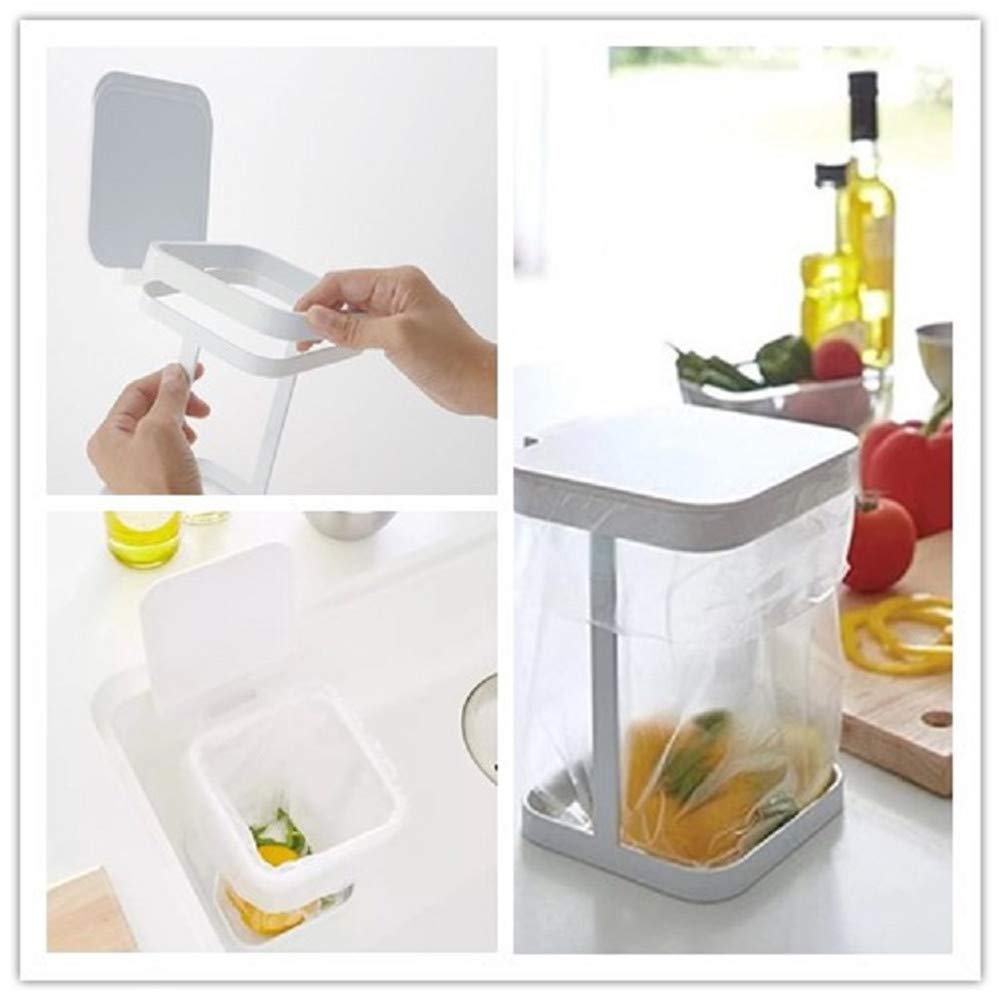 Stainless Steel Countertop Trash Can with Garbage Bag Holder - Compact Kitchen Waste Bin for Home, Office, or RV (White) | Perfect for Small Spaces, Under Sink, and Countertop Organization