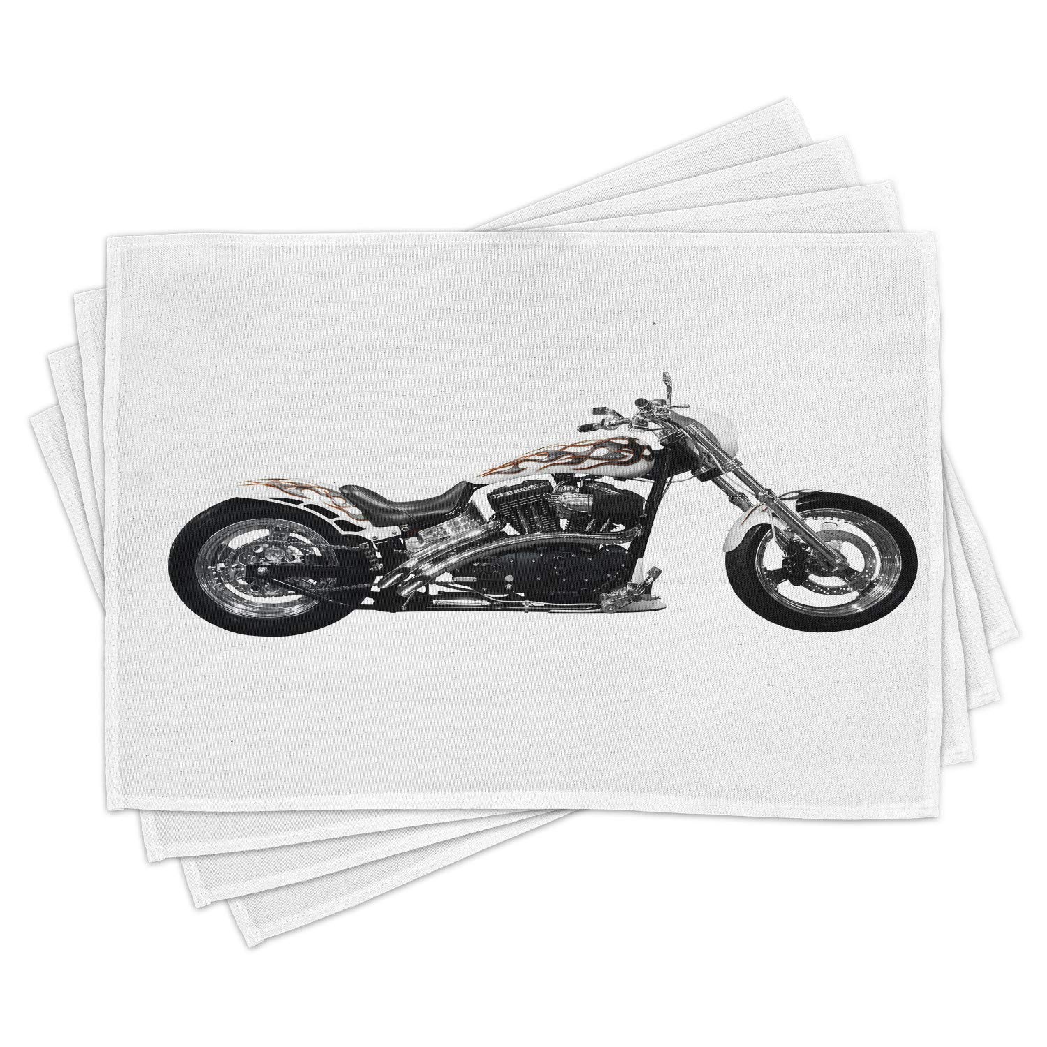 Ambesonne Motorcycle Themed Place Mats Set of 4 - Biker Style Chopper Bike Design Washable Fabric Table Mats for Dining Room & Kitchen Decor (Black/White/Grey) - Perfect for Biker Bars, Man Caves & Motorcycle Enthusiasts' Homes