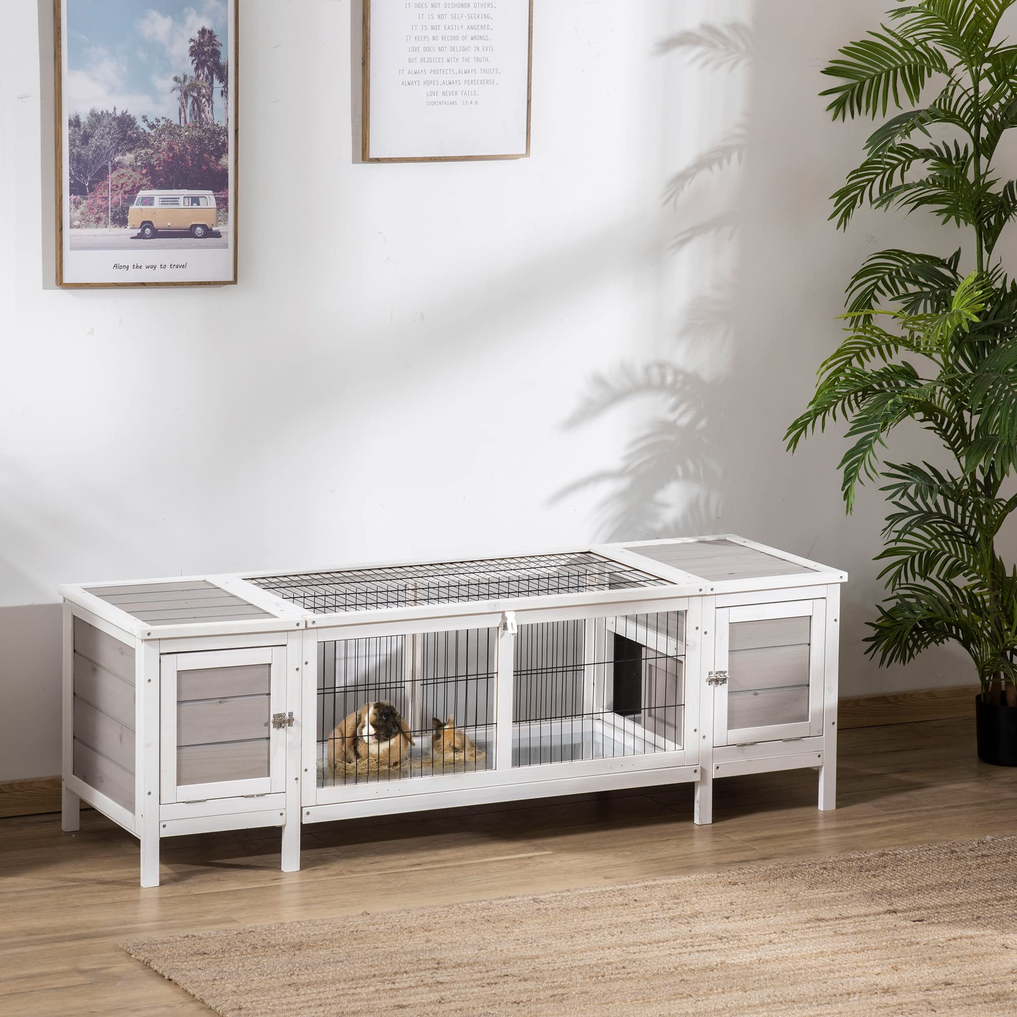 Premium PawHut Rabbit Hutch - Indoor Bunny Cage & Guinea Pig House with Pull-Out Tray & Divider Board | Durable White Small Animal Shelter for Rabbits, Guinea Pigs, Hamsters | Perfect for Home, Backyard, or Pet Store Use