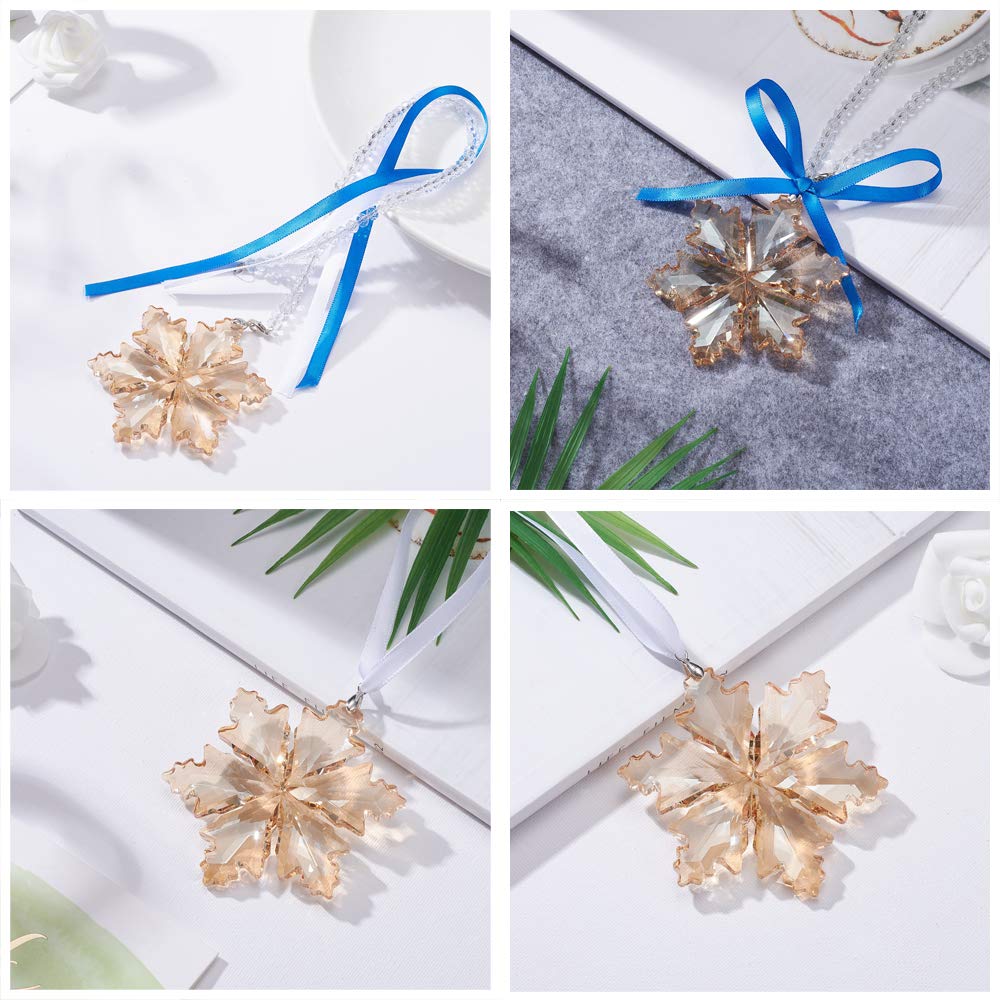 Elegant Crystal Snowflake Car Rear View Mirror Pendant - Champagne Christmas Car Hanging Ornament & Lucky Charm | Perfect for Holiday Decorations, Gift Giving & Year-Round Vehicle Accessories