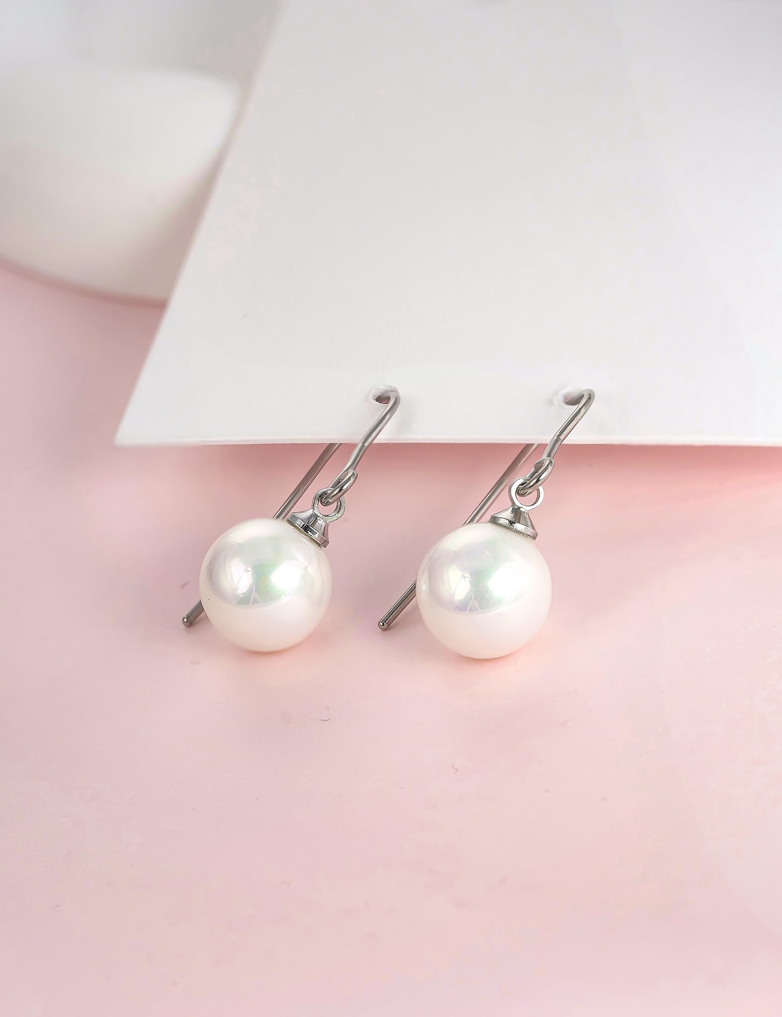 Limerencia Titanium Dangle Earrings for Women - 10mm Lightweight Shell Pearl Drop Earrings, Hypoallergenic Jewelry for Sensitive Ears - Perfect for Weddings, Parties & Everyday Elegance