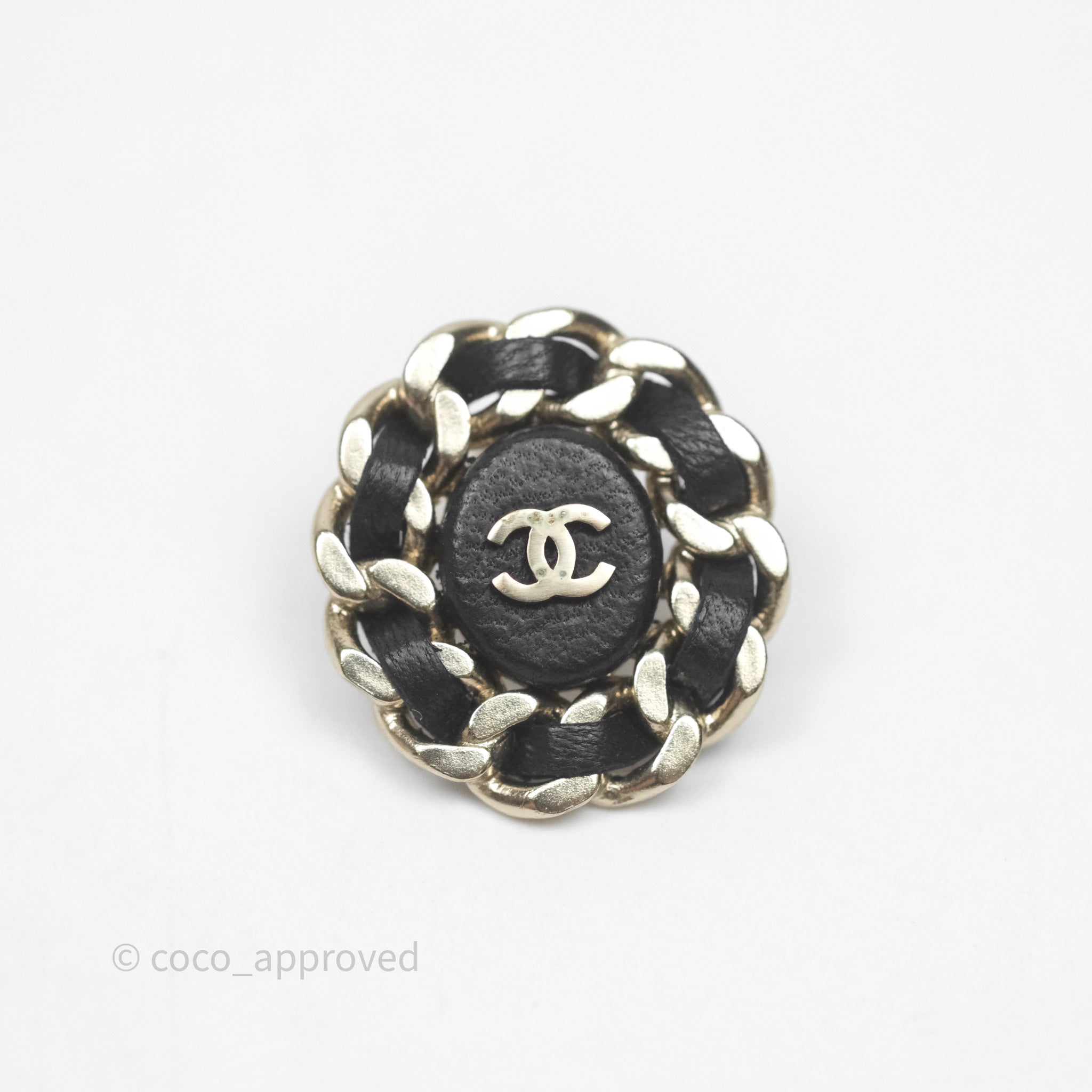 Chanel CC Black Leather Chain Round Earrings - Aged Gold Tone 16B - Luxury Fashion Jewelry for Women, Perfect for Parties, Weddings & Special Occasions