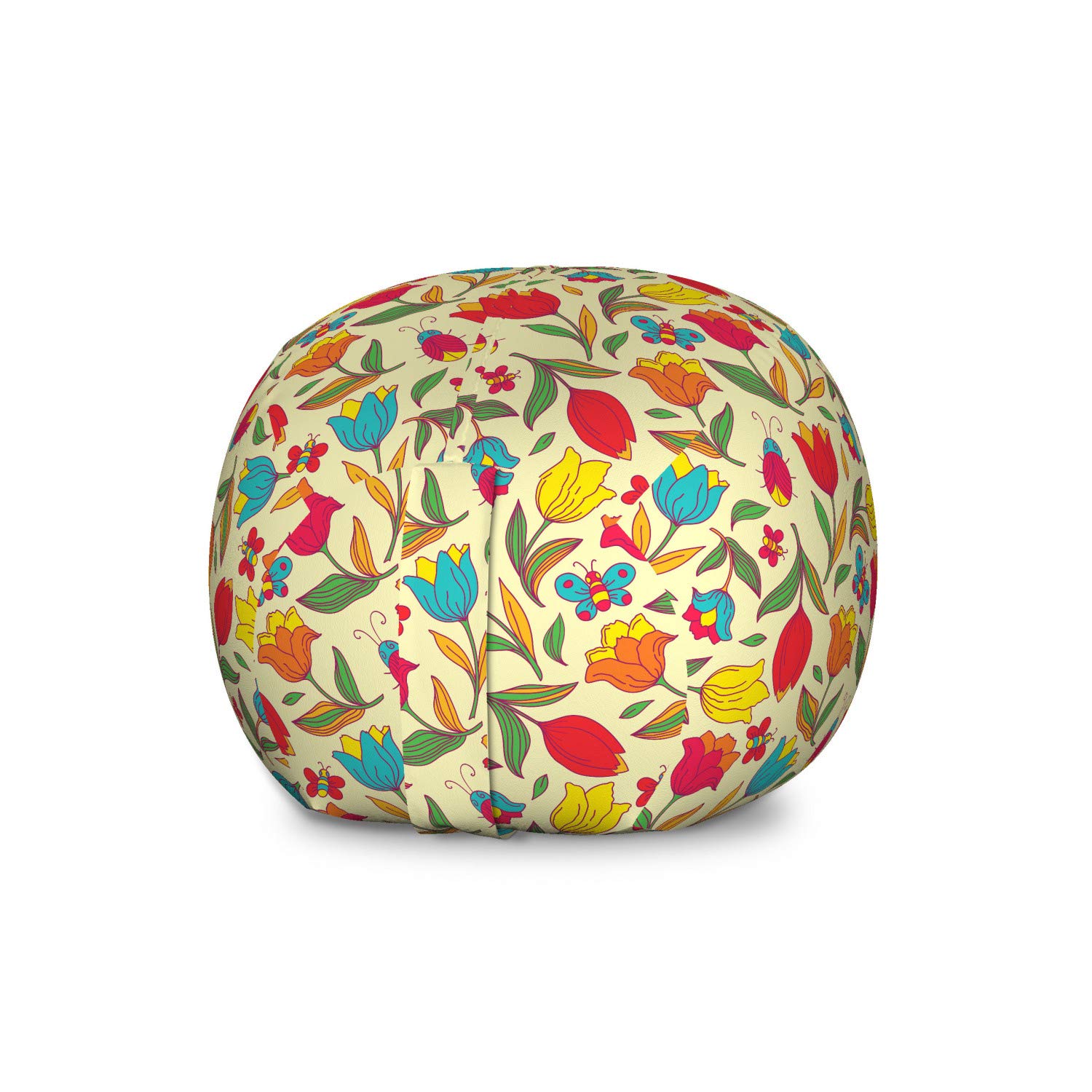 Ambesonne Floral Toy Storage Bag Chair - Large Washable Organizer for Stuffed Animals, Kids Room Decor with Retro Butterflies, Bees & Tulips Design | Perfect for Playrooms, Bedrooms & Nursery Organization