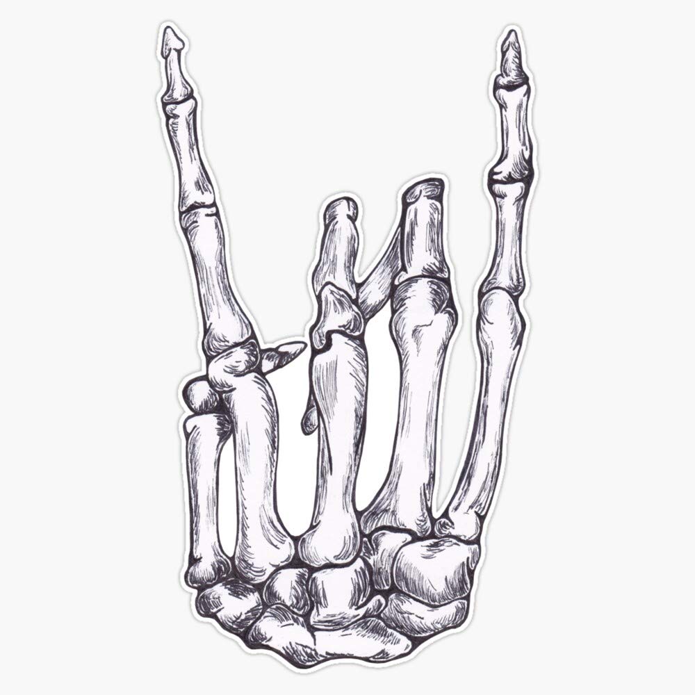 Rock On Skeleton Hand Vinyl Waterproof Sticker - 5 Inch Decal for Cars, Laptops, Walls, Windows & Bumpers - Durable, Weatherproof Decorative Sticker for Music Lovers, Halloween Decor, Skateboards & DIY Projects