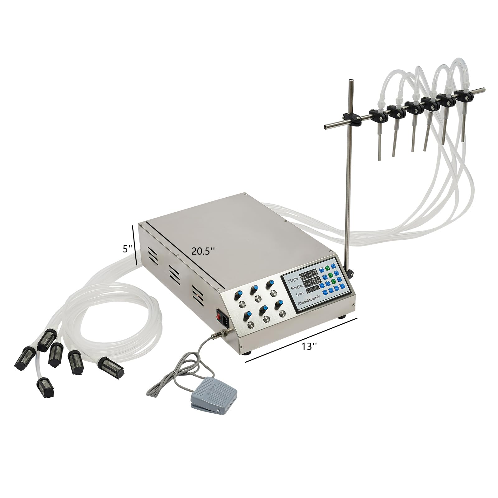 Digital Control Liquid Filler Machine - 6 Nozzles 170oz/min Quantitative Bottle Filling System 110V 300W for Beer, Water, Milk, Beverages, Perfume & Oil - Perfect for Home Brewing, Commercial Bottling & DIY Cosmetics Production