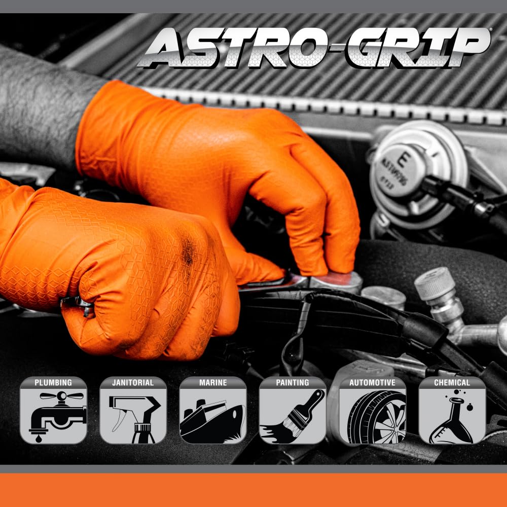 SAS Astro-Grip Powder-Free Exam Grade Nitrile Disposable Gloves - 10 Boxes (100 Gloves Each), Orange, 7 Mil - Ideal for Medical, Dental, Laboratory & Food Handling Safety
