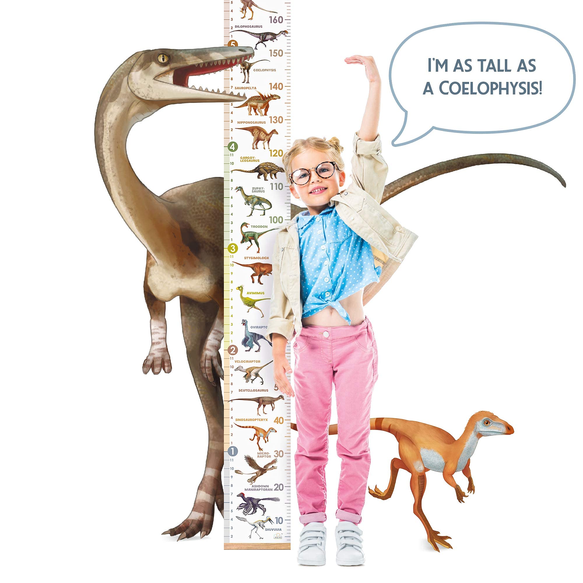 Dinosaur Growth Chart for Kids - Personalized Removable Wall Ruler for Boys & Girls - Nursery Room Decor (White) - Perfect for Tracking Child's Height in Bedroom or Playroom