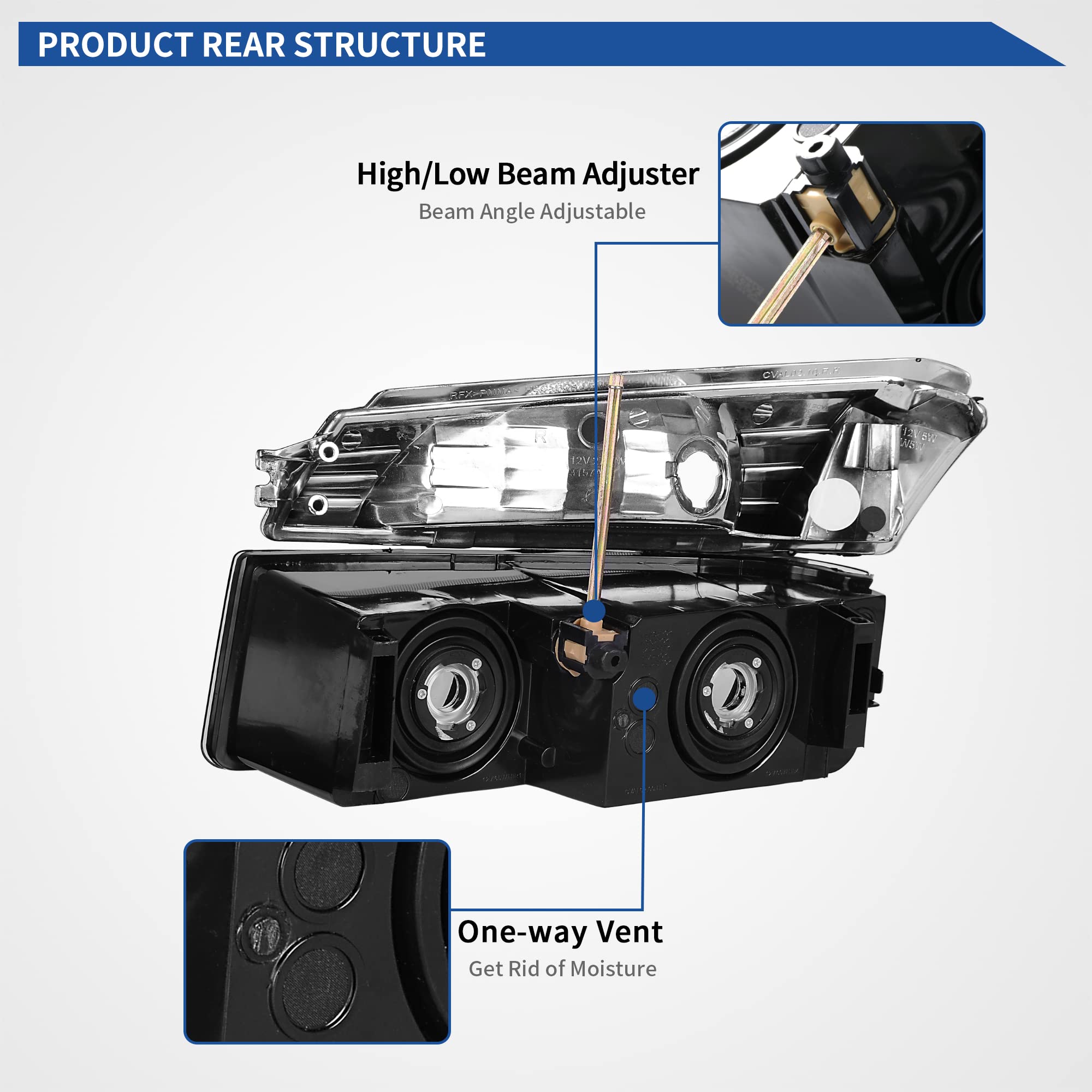 oEdRo Headlight Assembly for 2002-2006 Chevy Avalanche 1500/2500 Pickup - Black Housing with Amber Reflectors & Bumper Lights (Driver & Passenger Side) | Durable Replacement for Night Driving & Off-Road Adventures