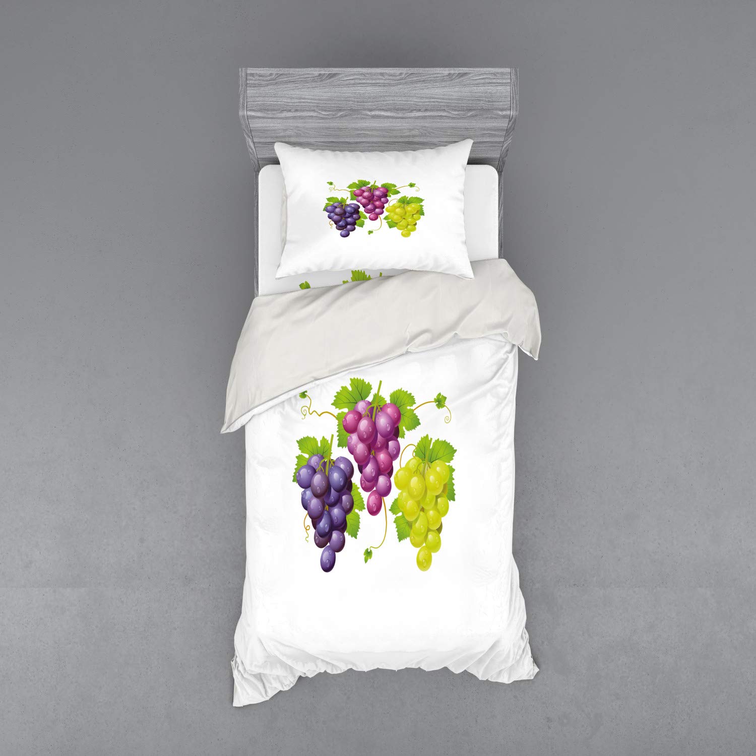 Ambesonne Vineyard Bedding Set - 3 Piece Duvet Cover with Sham & Fitted Sheet, Twin XL Size, Burgundy Purple Green Ivy Pattern, Farmhouse Decor for Bedroom, Perfect for Guest Rooms & Vineyard Themed Home Decor
