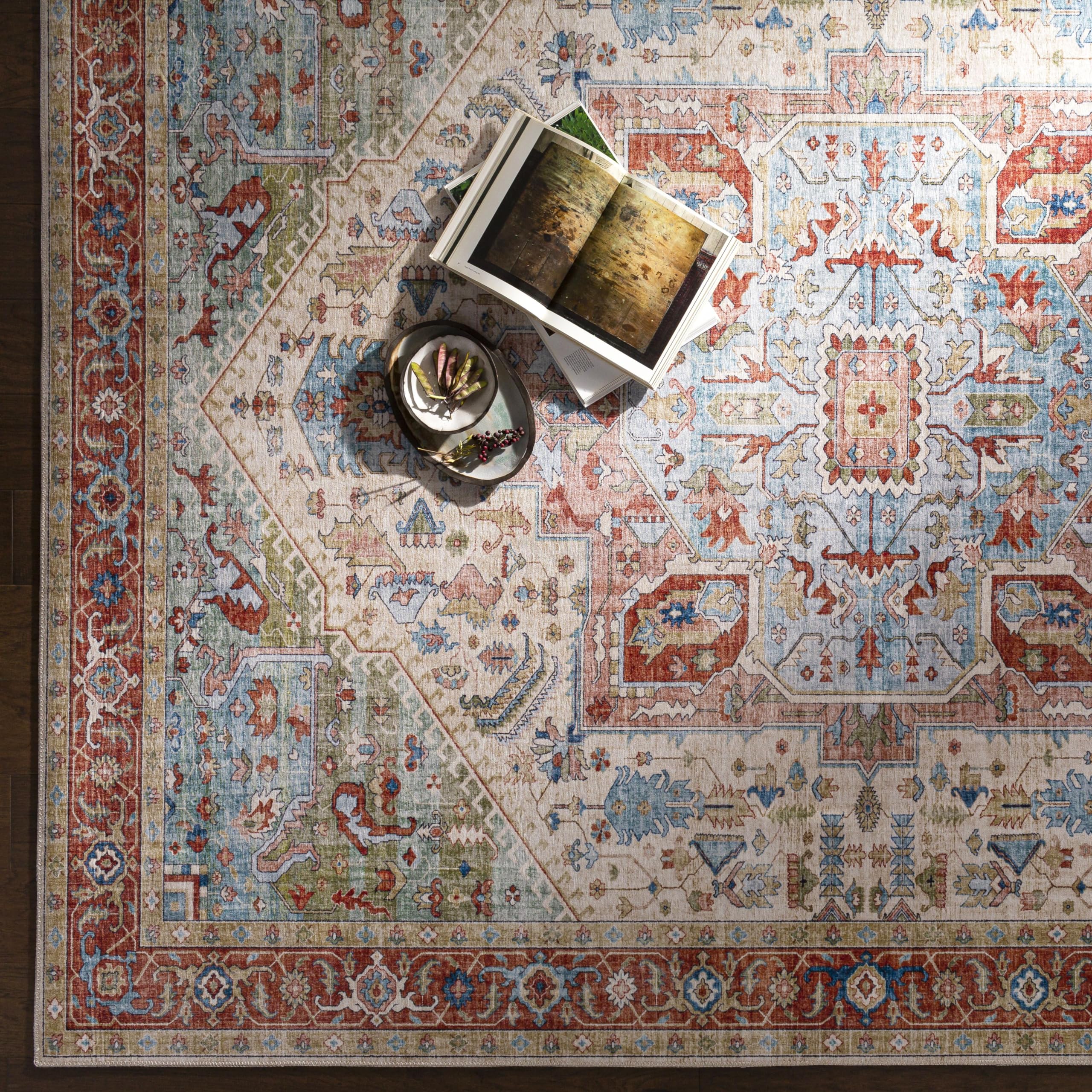 Mark&Day 4x6 Traditional Beige Area Rug - Soft Plush Carpet for Living Room, Bedroom, Kitchen - Non-Slip Comfortable Floor Mat (3'6