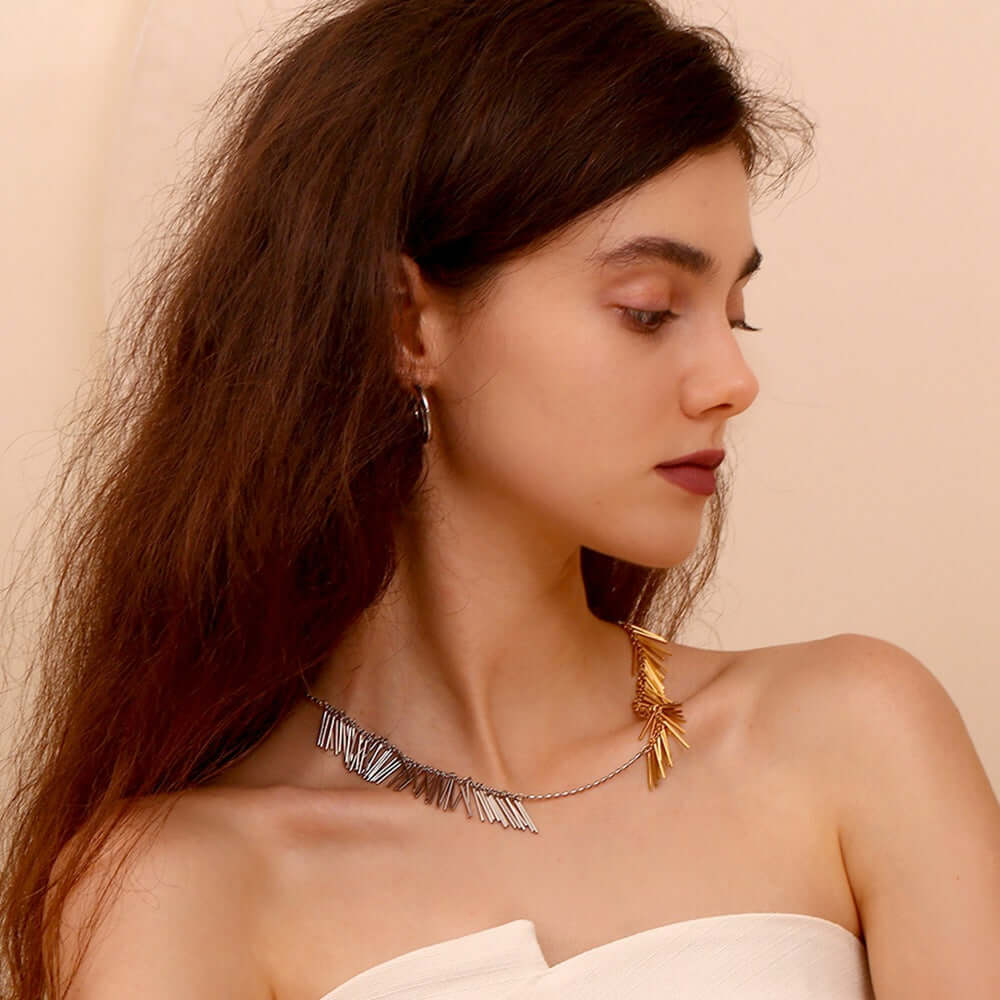 Elegant Gold and Silver Statement Tassel Chain Necklace | Fashion Jewelry for Women | Perfect for Parties, Weddings & Date Nights | N3317