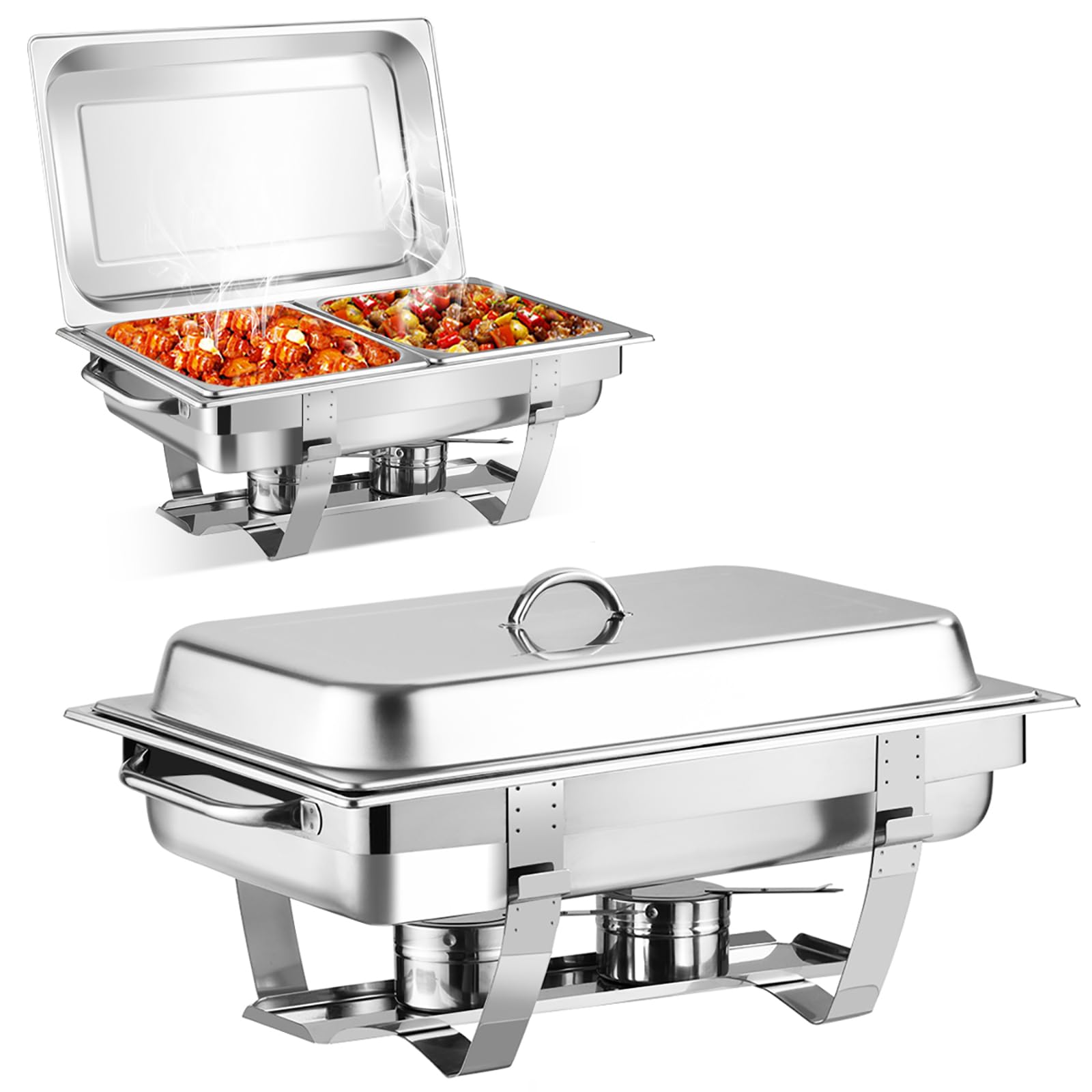 Giantex 2-Pack 9 Qt Stainless Steel Chafing Dishes with Removable Lids & Frame Stand - Buffet Serving Pans with Water Pan & Fuel Holders for Catering, Parties, Weddings & Events - Perfect for Keeping Food Warm at Buffets, Banquets & Outdoor Gatherings