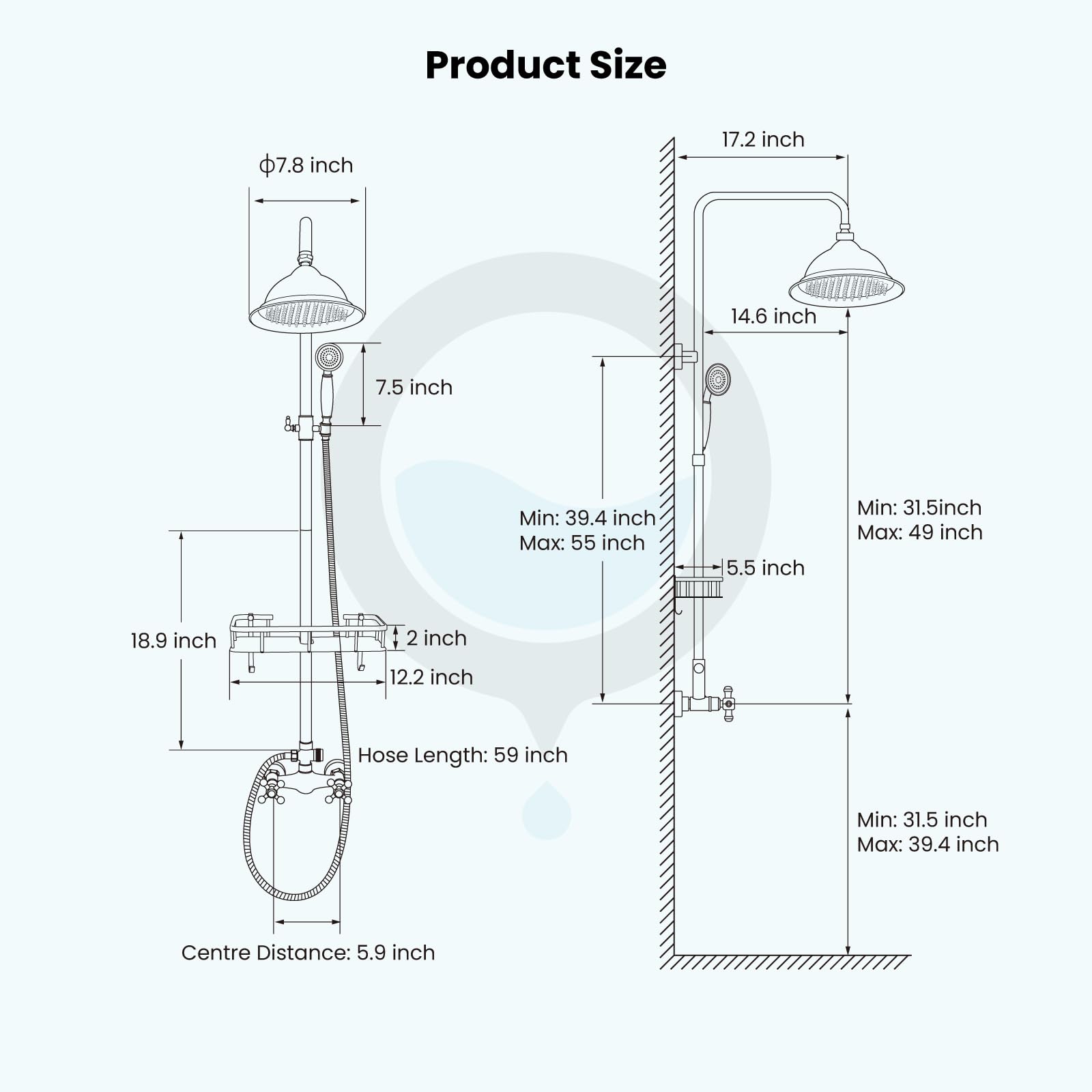 Gotonovo 8 Inch Antique Brass Exposed Shower Faucet System - Wall Mounted Double Cross Handle with Adjustable Rain Shower Head & Handheld Sprayer, 2 Functions & Built-in Shelf | Perfect for Vintage Bathroom Renovation & Spa-Like Shower Experience