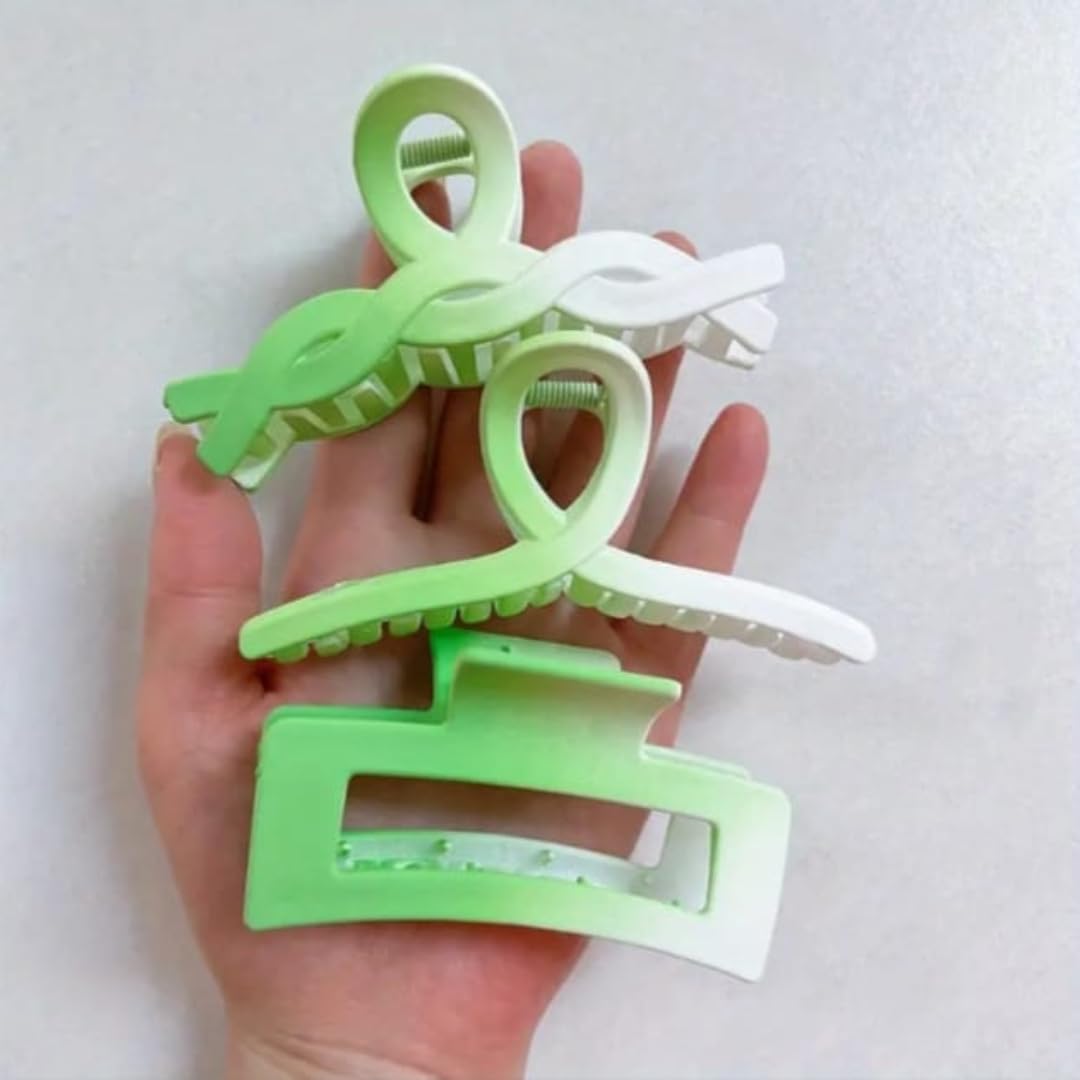 3 PCS Large Non-Slip Hair Claw Clips for Women & Girls - Strong Hold Hair Accessories for Thick & Thin Hair - Multi-Style Hair Clips (Green) - Perfect for Workouts, Office & Everyday Hairstyles