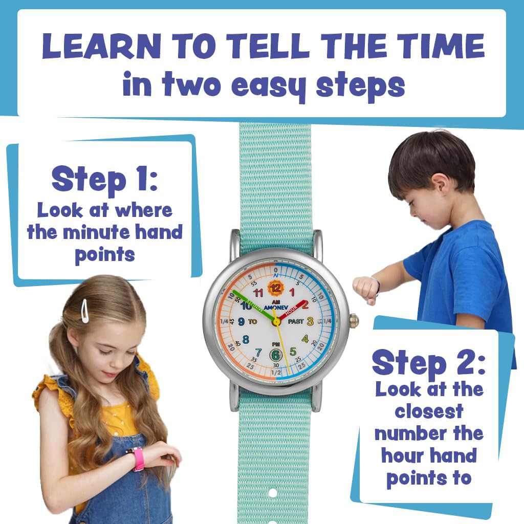 Amonev Time Teacher Watch - Red & White - Educational Analog Watch for Kids Learning to Tell Time - Perfect for Classroom, Homeschool & Back to School Accessories