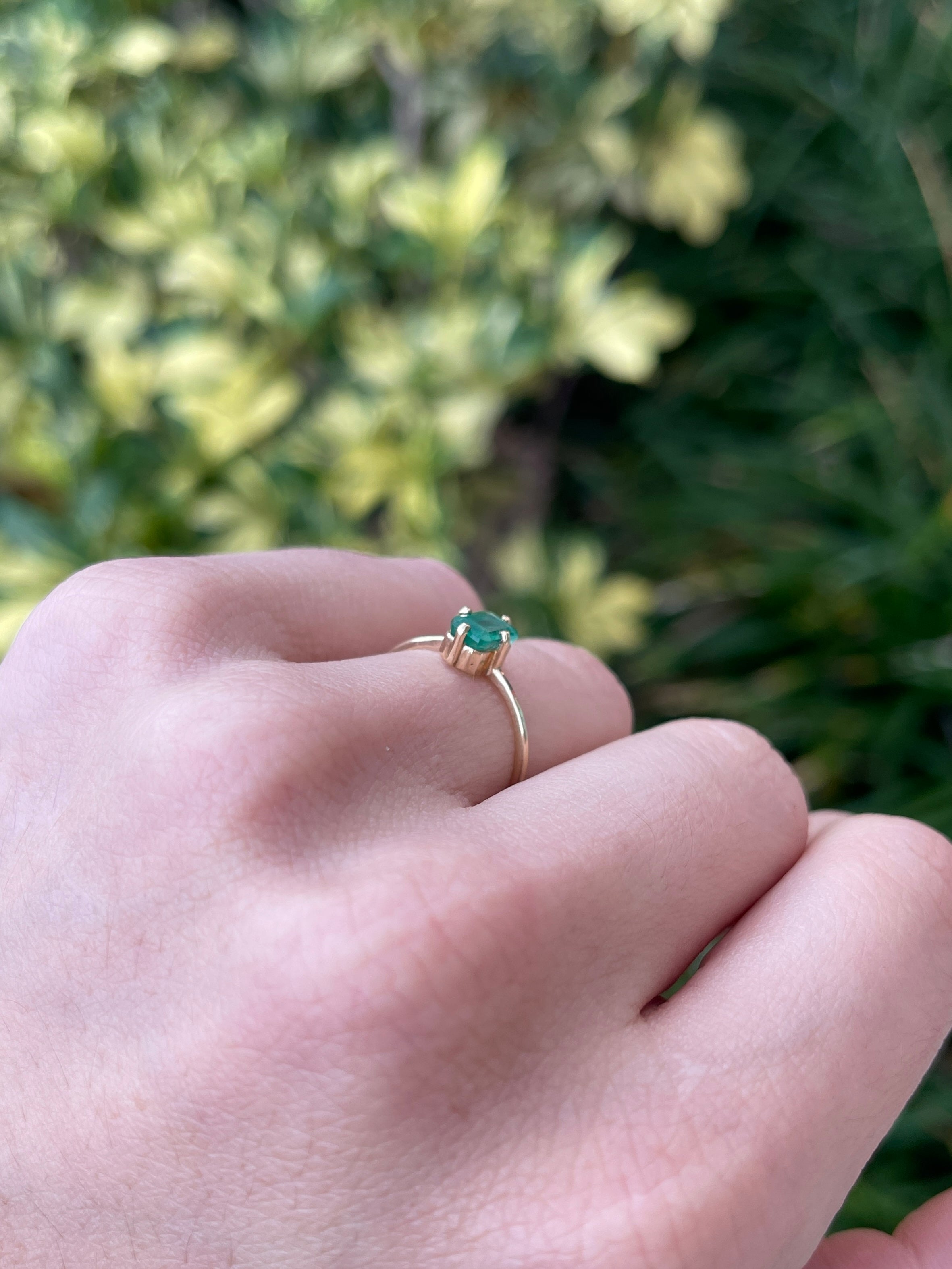 0.70ct 14K Gold Natural Emerald Solitaire Ring - Four Prong North to South Setting, Petite Accent Right Hand Ring for Women - Perfect for Engagement, Anniversary, Wedding, or Everyday Elegant Wear