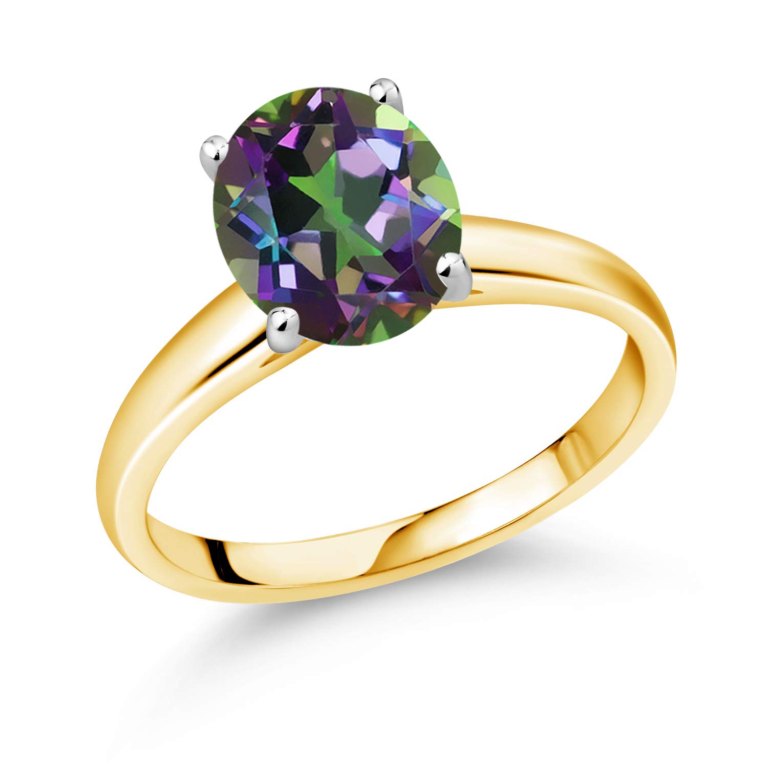 3.60 Ct Green Mystic Quartz 10K Yellow Gold Ring with White Gold Prongs - Gem Stone King | Elegant Wedding, Engagement & Anniversary Jewelry Gift for Women