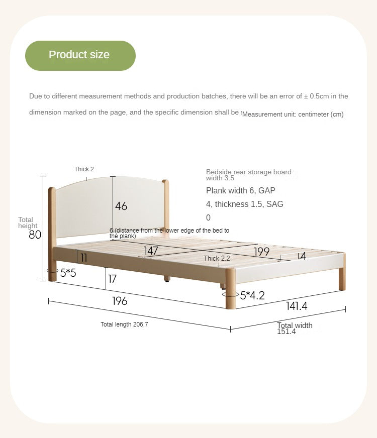 Solid Poplar Wood Kids Bed Frame - White - Durable & Safe for Toddler & Children's Bedroom, Nursery, or Guest Room