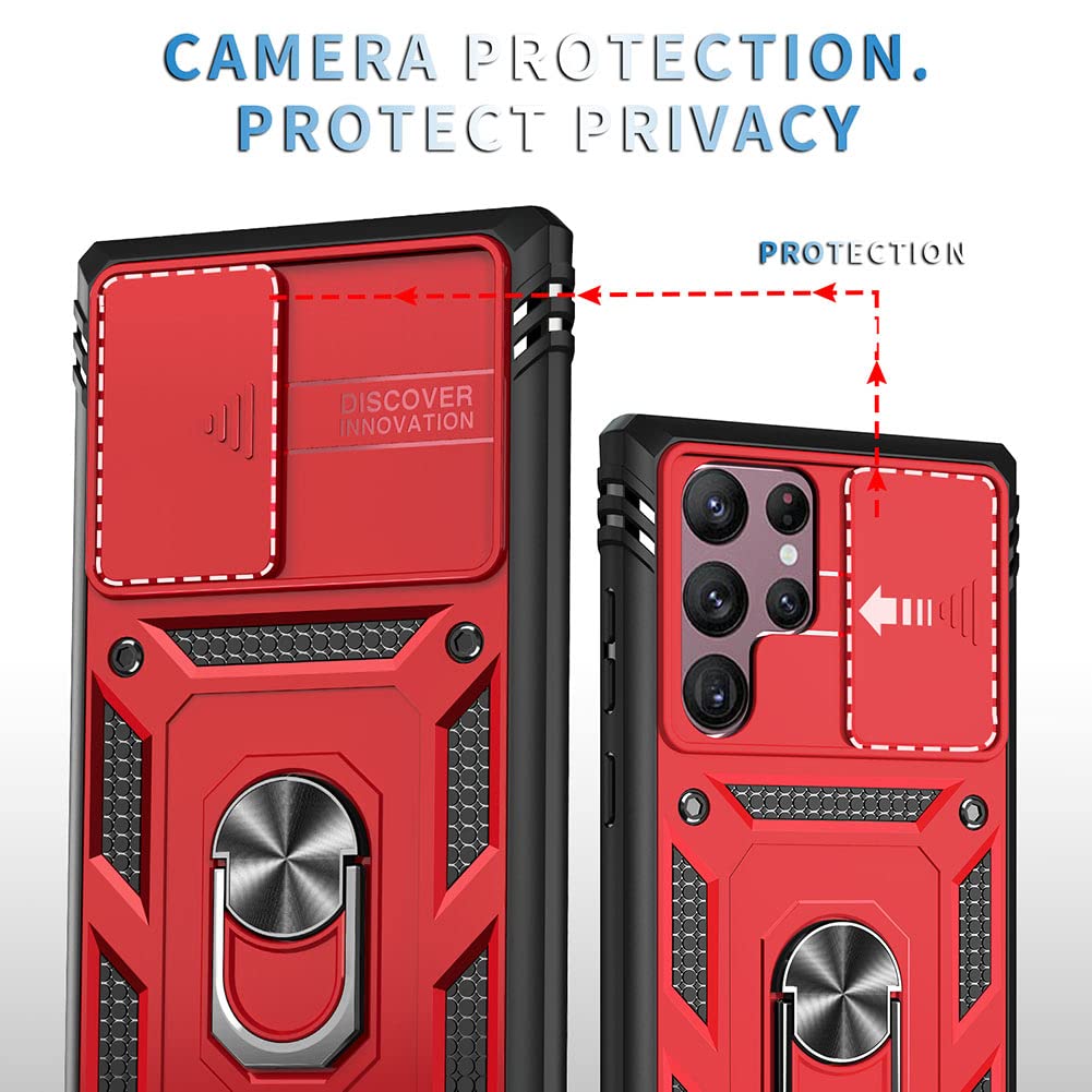 Samsung Galaxy S22 Ultra Phone Case with Stand & Slide Camera Protection - Durable Shockproof Cover for Galaxy S22 Ultra (Red) - Perfect for Work, Travel & Everyday Use