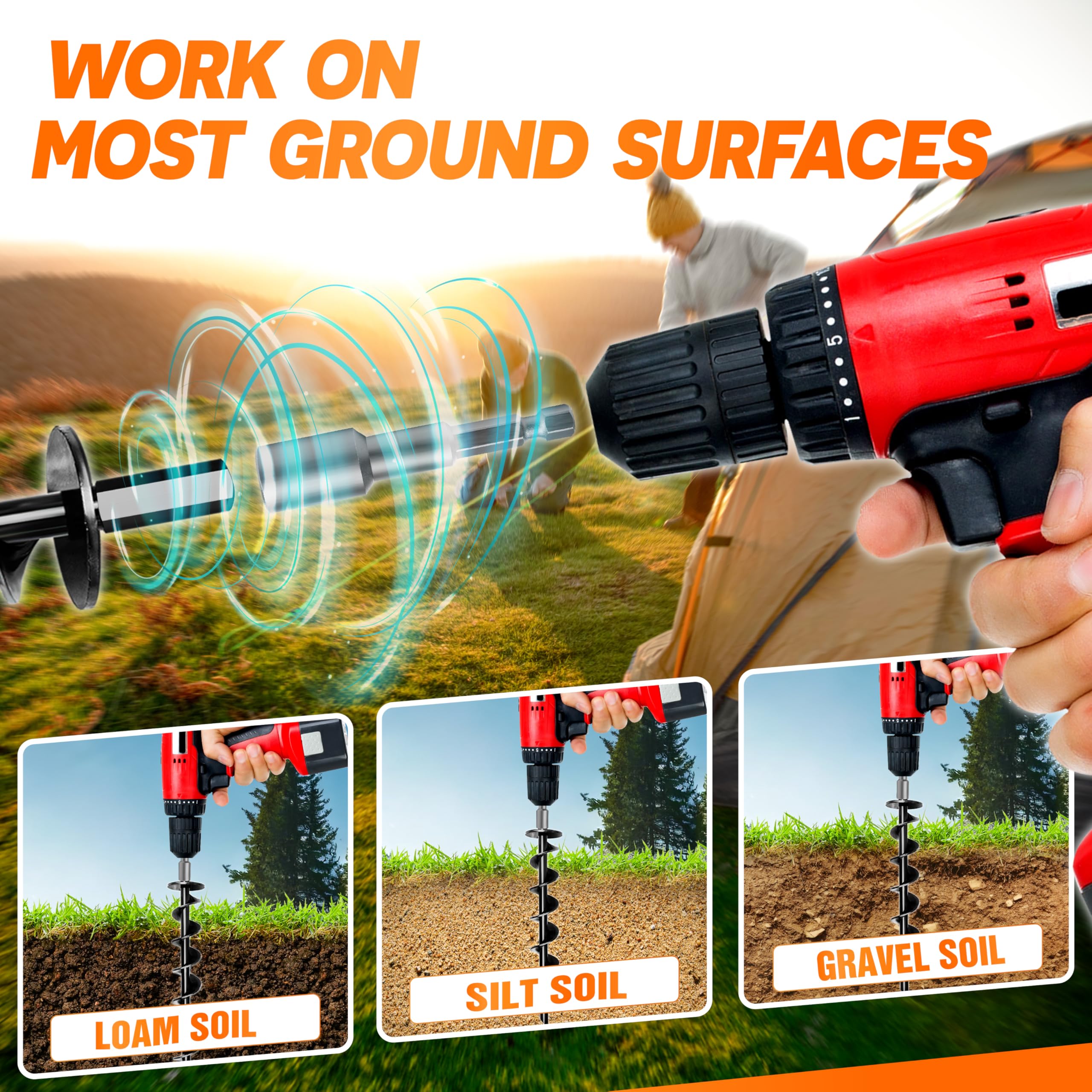 Premium 4-Pack Heavy Duty Ground Anchors with Power Nut Driver Drill Bit - Screw-In Anchors for Swing Sets, Trampolines, Tents & Canopies - Wind-Resistant Stabilizers for Outdoor Camping, Backyard Playground & Carport Protection