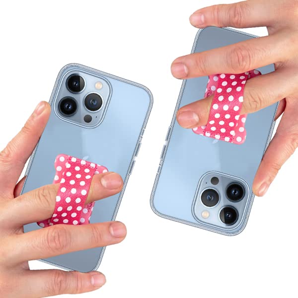 Universal Phone Grip Holder for Smartphones - 2 Pack Non-Slip Finger Stand with Wireless Charging Compatible (Dot Pink) - Perfect for iPhone, Samsung & All Phones - Ideal for Gym, Driving & Video Calls