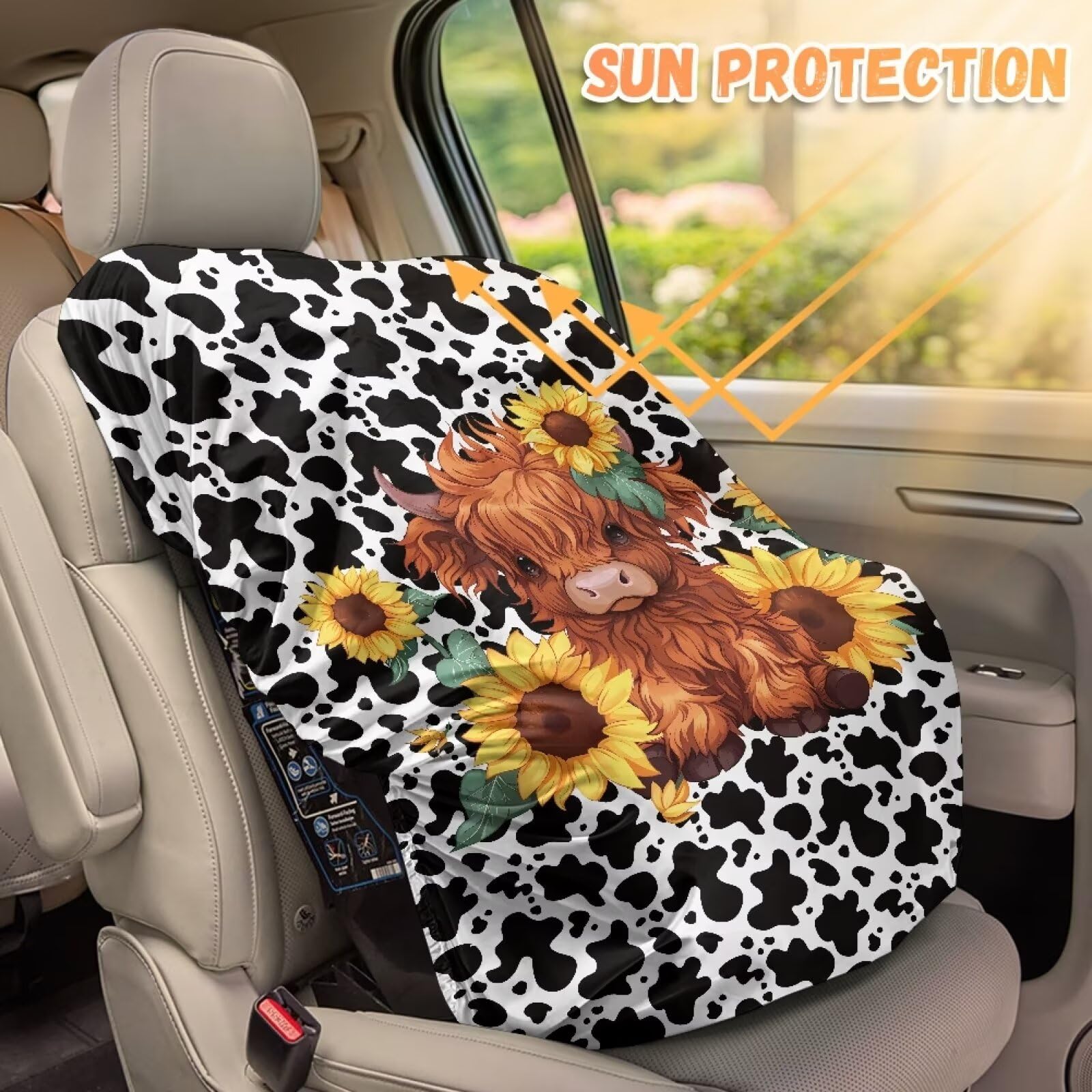 XYZCANDO Yak Print Baby Car Seat Cover - Waterproof & Heat-Protective Sun Shade for Toddlers - Keeps Car Seat Cool - Perfect Gift for Moms (Ideal for Summer Travel, Road Trips & Daily Commutes)
