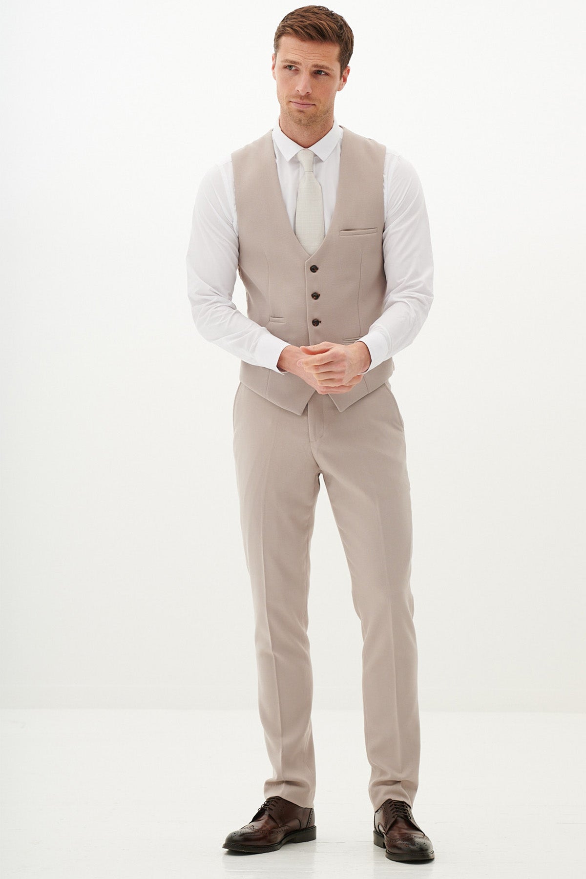 HM5 Stone Single Breasted Waistcoat for Men - Slim Fit Formal Vest for Business, Wedding & Office Wear - Premium Quality Men's Suit Vest