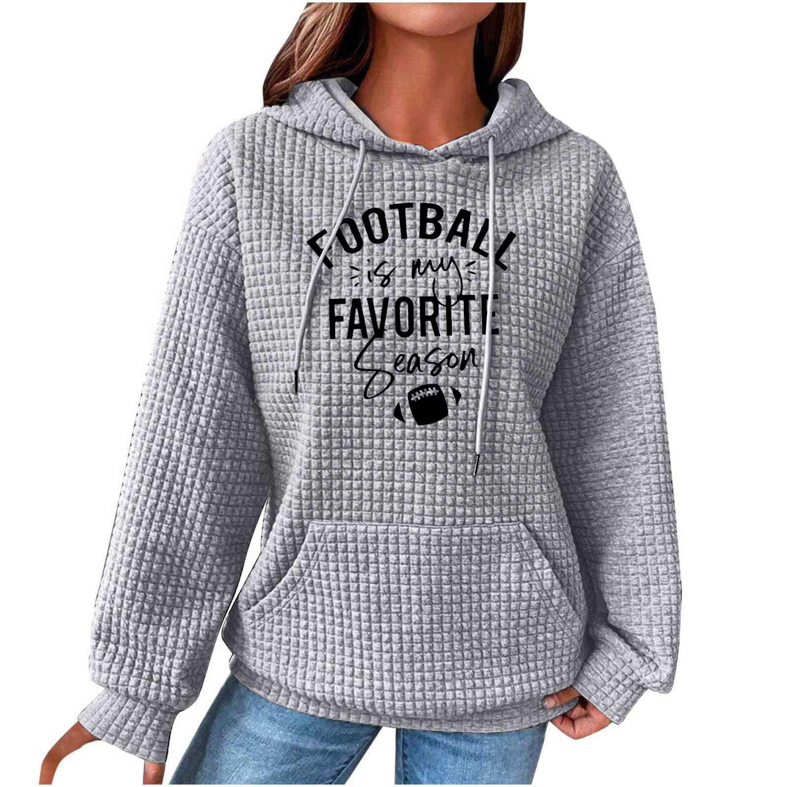Women's Waffle Hoodie - Football Season Long Sleeve Pullover with Pockets | Cozy Game Day Outfit & Casual Winter Wear