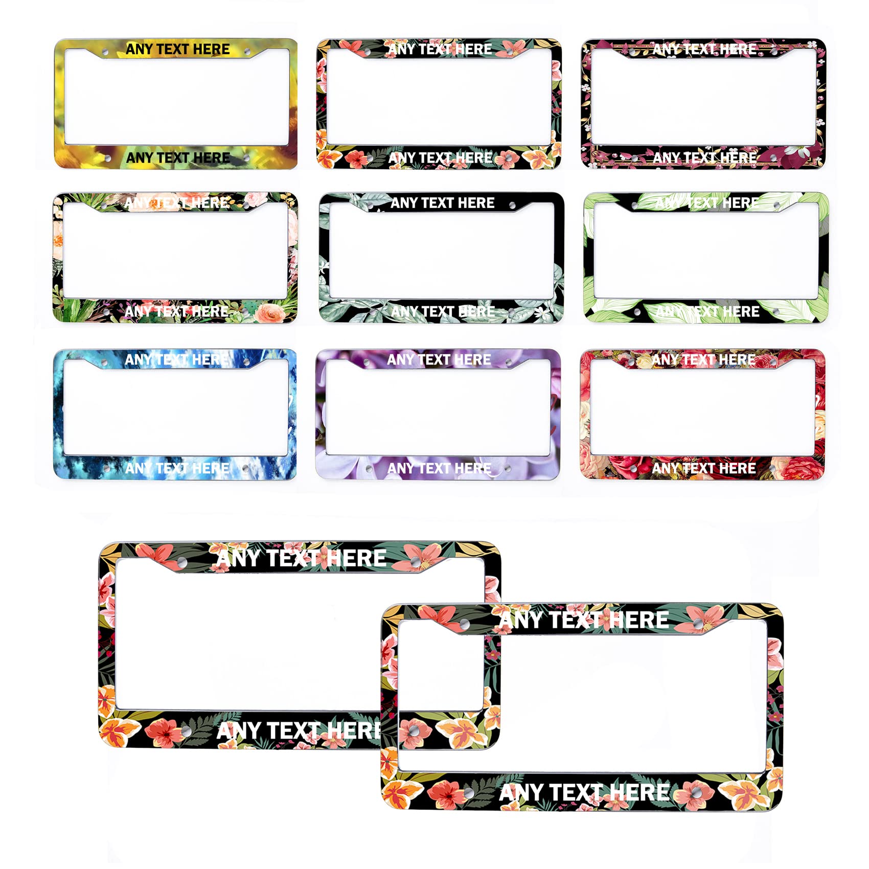 Custom Personalized Metal License Plate Frames - 2 Pack Floral & Leaf Design Car Accessory for Men & Women | Durable Auto Decoration for Cars, Trucks & SUVs | Perfect Gift for Birthdays, Anniversaries & Holidays
