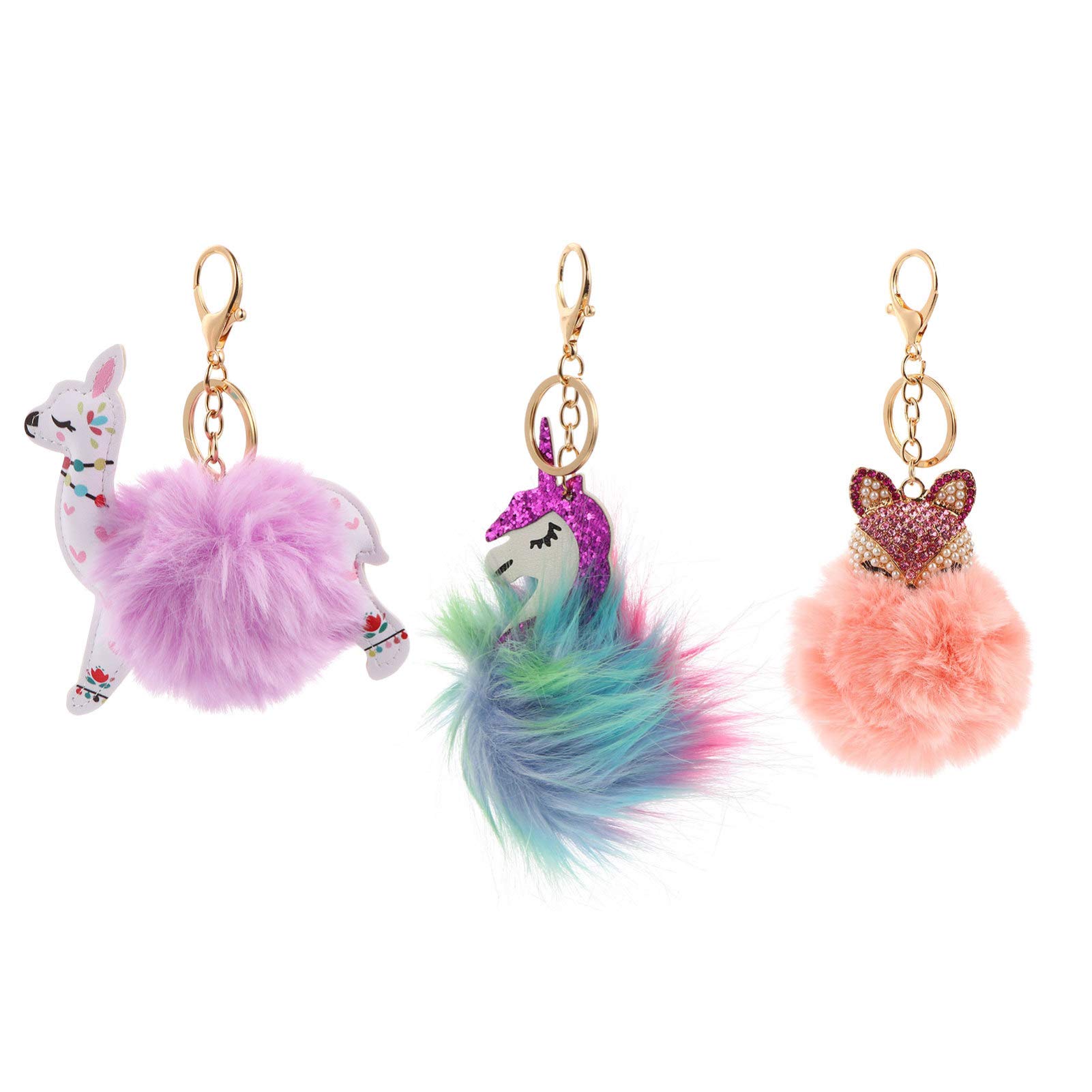 TOYANDONA 3pcs Plush Unicorn Keychain - Cute Fur Ball Pendant Ring for Bags, Keys & Backpacks | Soft Hanging Doll Charm for Girls, Teens & Women | Perfect Gift for Birthdays, Christmas & Daily Use
