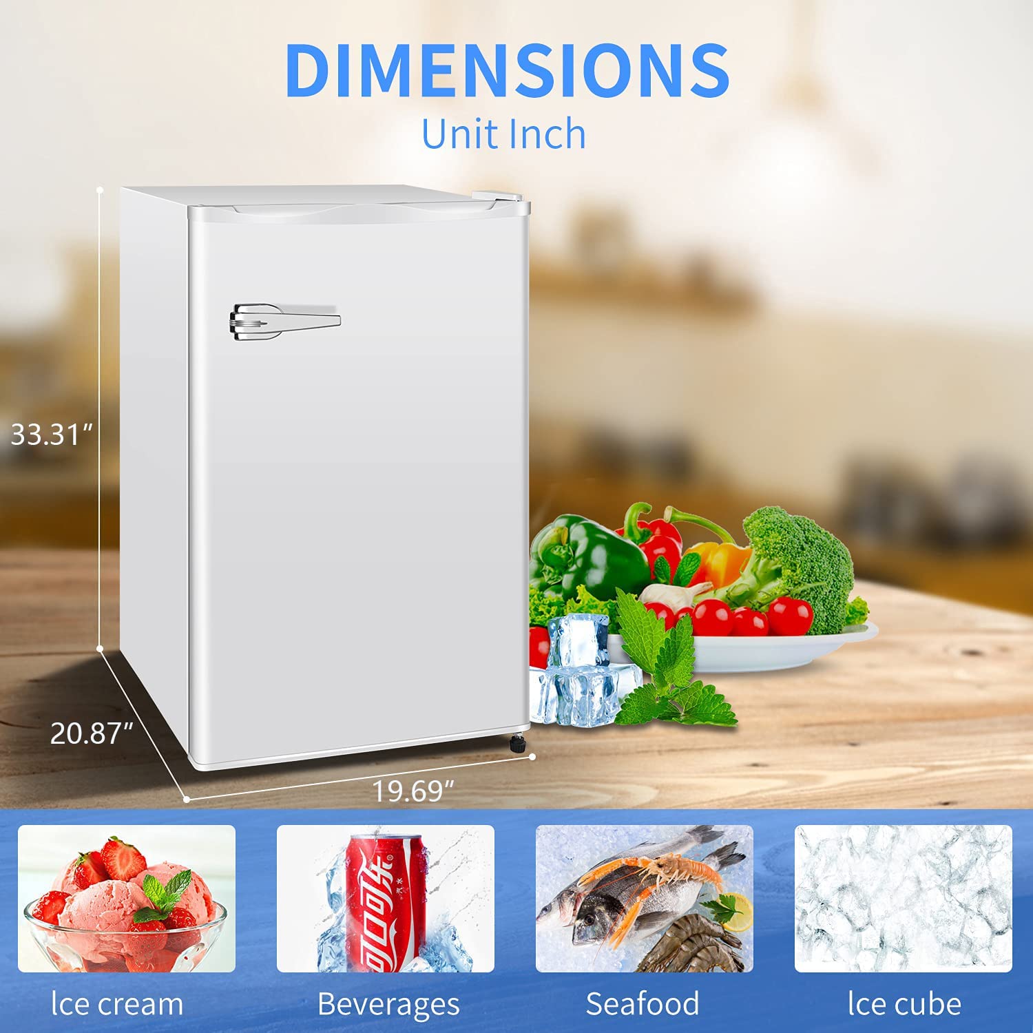 Antarctic Star 2.3 cu.ft Compact Upright Freezer with Removable Shelves & Adjustable Thermostat - Energy Efficient Mini Freezer for Home, Kitchen, Office, Dorm, RV - Perfect for Storing Frozen Foods, Ice Cream & Meal Prep (White)