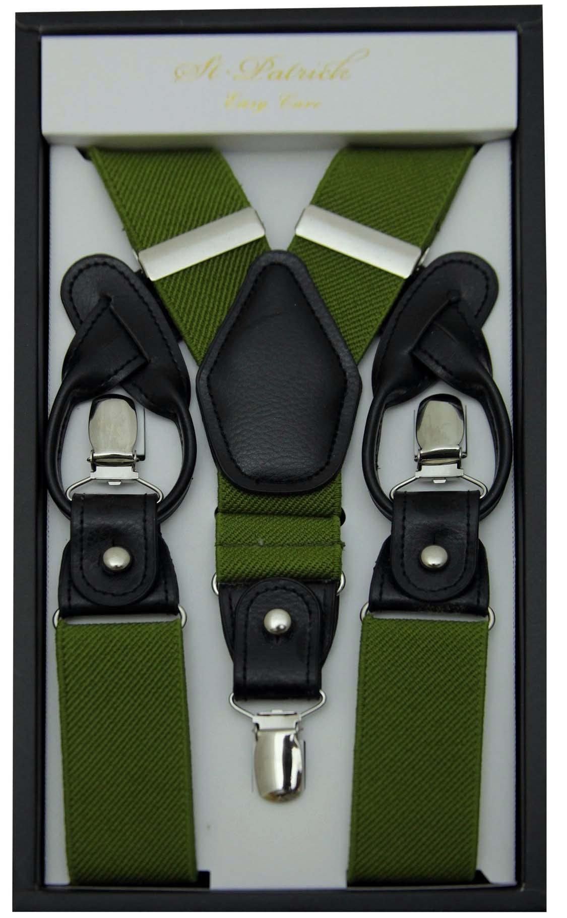 Olive Green Convertible Suspenders with Clip & Button - Adjustable for Men & Women - Perfect for Formal Wear, Weddings & Office Attire