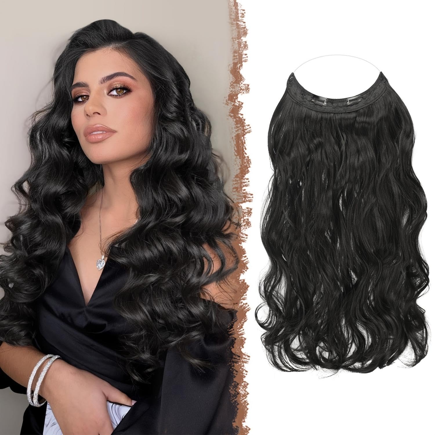 CHANDERKASH 24-Inch Synthetic Curly/Wavy Hair Extensions for Women - 5-Clip Lightweight Human Hair Extensions Set | Natural Brown | Perfect for Messy Bun, Party, Wedding & Daily Styling