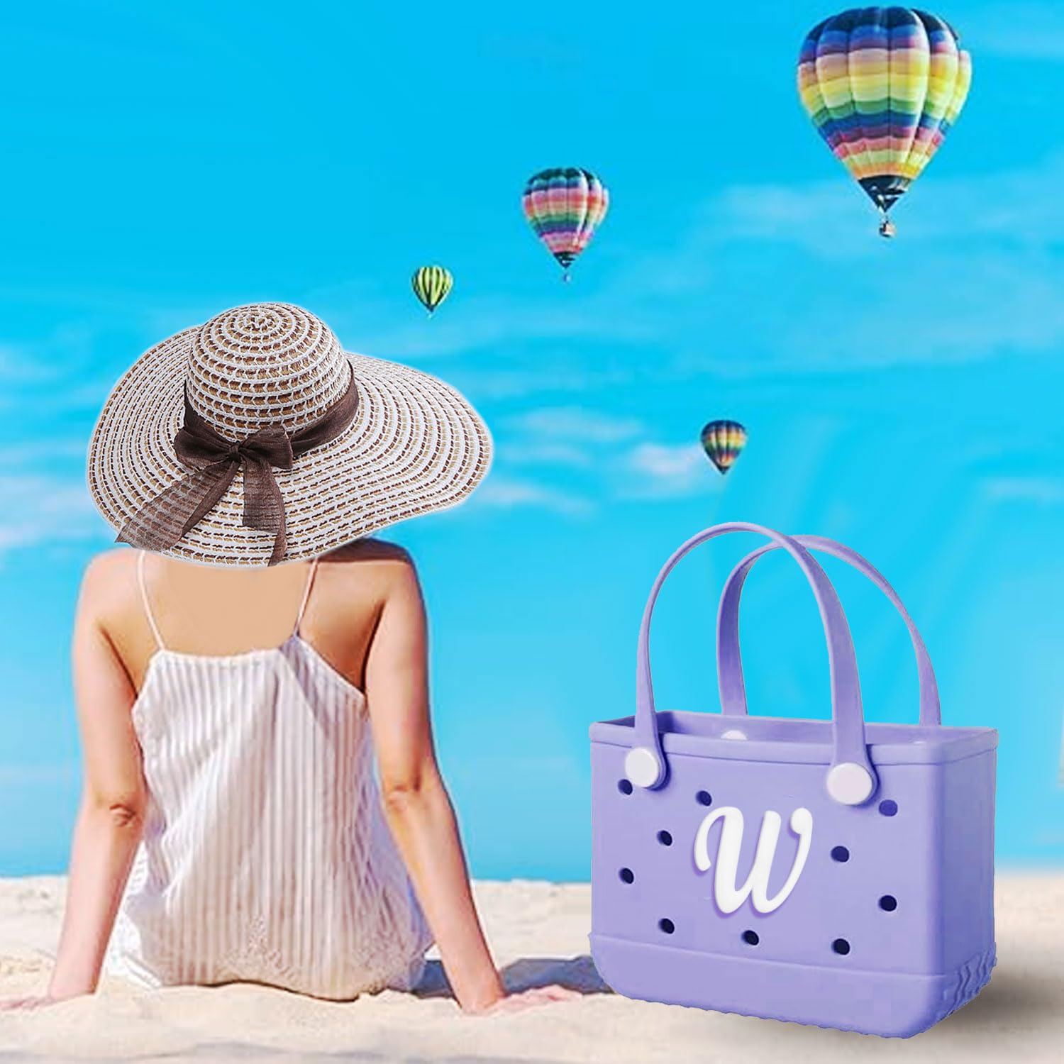 Fannoday Beach Bag Charms - White Alphabet Lettering Accessories for Tote Bags, Purses & Backpacks | Perfect for Summer Vacations, Pool Parties & Beach Trips