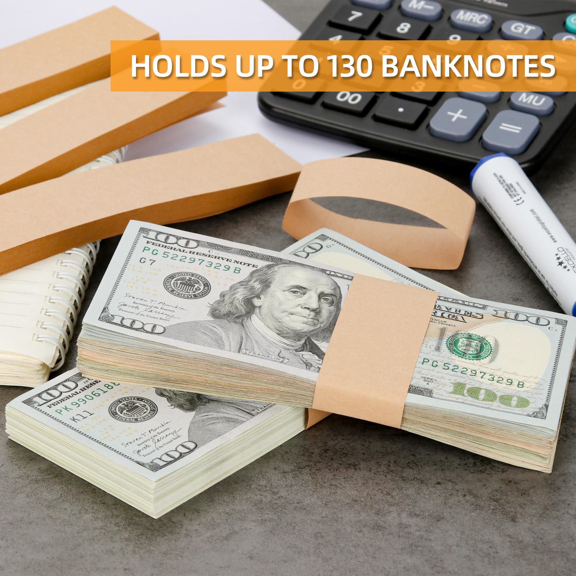 550 Pack Blank Natural Kraft Brown Money Bands - Self-Adhesive Currency Straps for Bill Wrappers, Cash Organizer - Perfect for Banks, Retail Stores & Home Money Management
