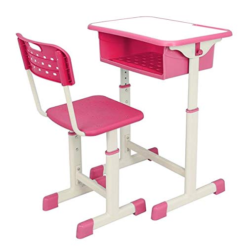 Aveland TIME Adjustable Student Desk and Chair Set - Ergonomic Study Table with Height Adjustable Features, Pink Home Office Furniture for Kids & Teens - Perfect for Online Learning, Homework & Small Spaces