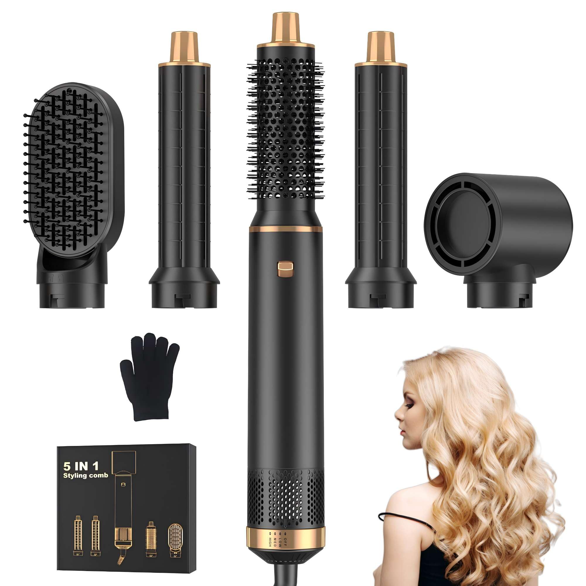 Professional 5-in-1 Air Styler & Ionic Hair Dryer Brush Set - 800W Auto Air Wrap Hair Styler for Fast Drying, Curling, Volumizing & Straightening - Heat Damage Free Hair Styling Tools for Home & Salon Use